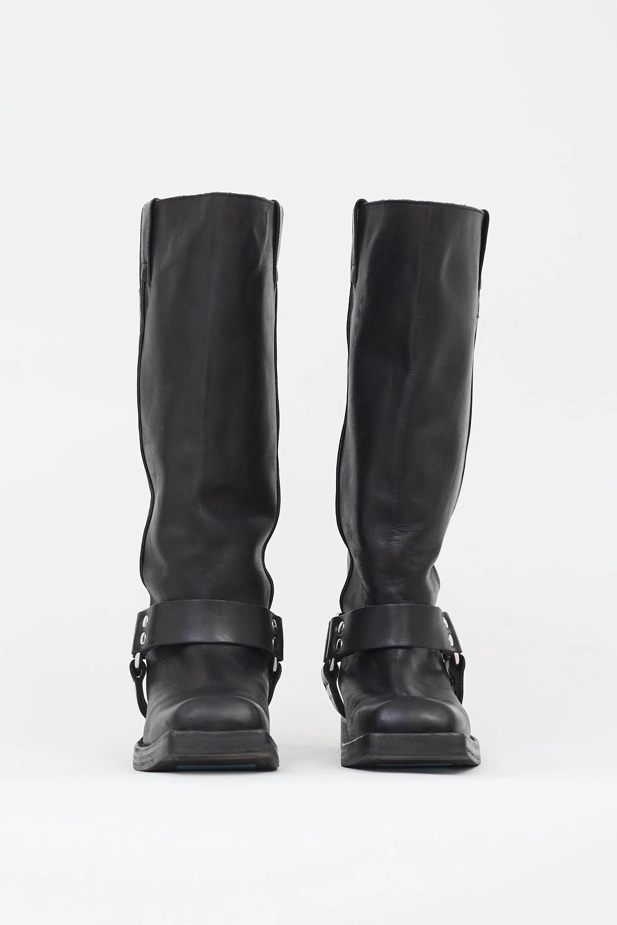 Black Leather Buckle Harness Boot