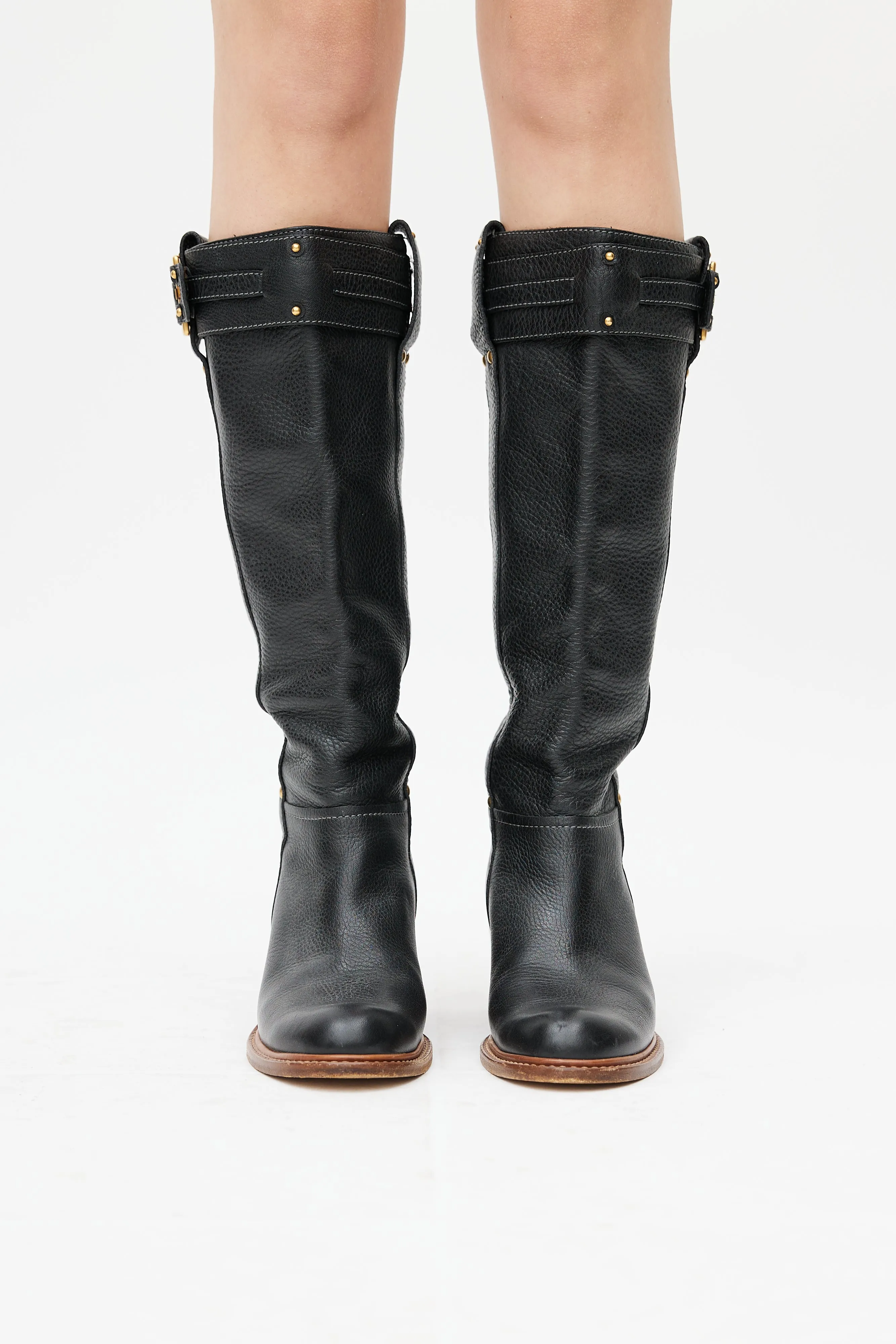 Black Leather Buckled Riding Boot