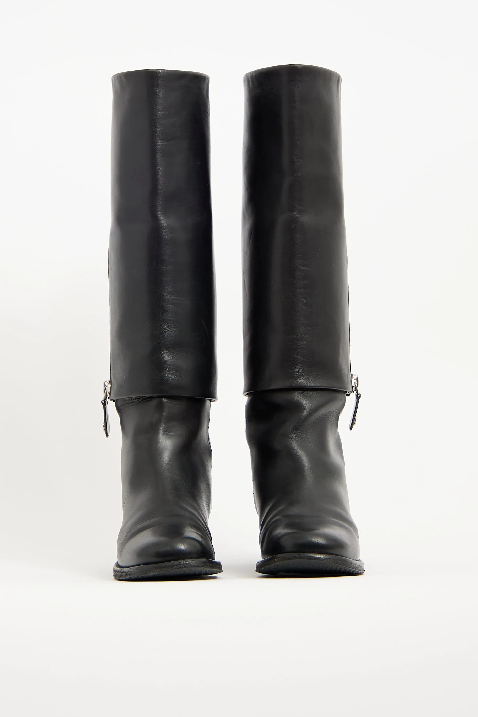 Black Leather Folded Riding Boot