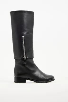 Black Leather Folded Riding Boot