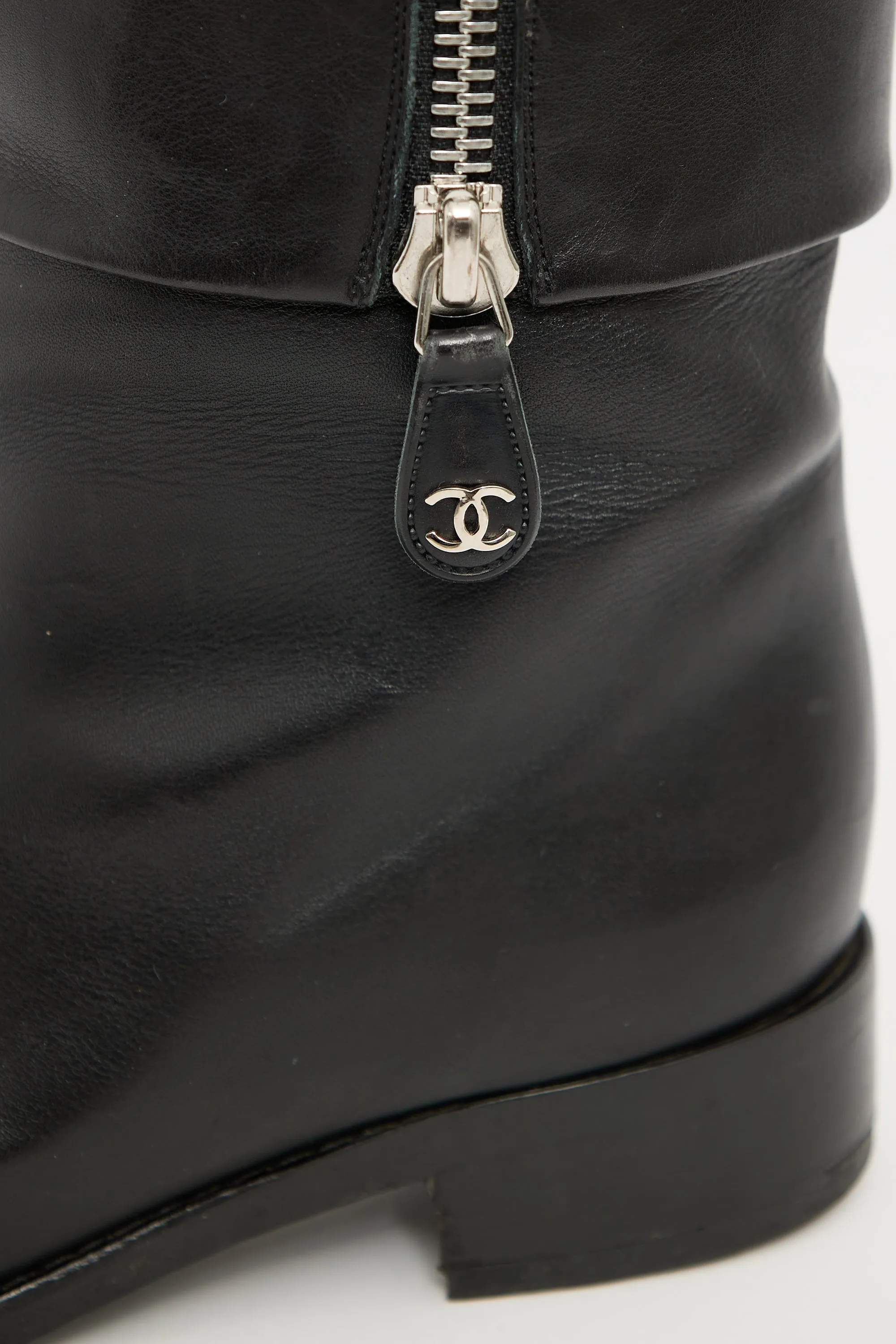 Black Leather Folded Riding Boot