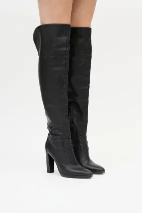 Black Leather Heeled Knee High Boot