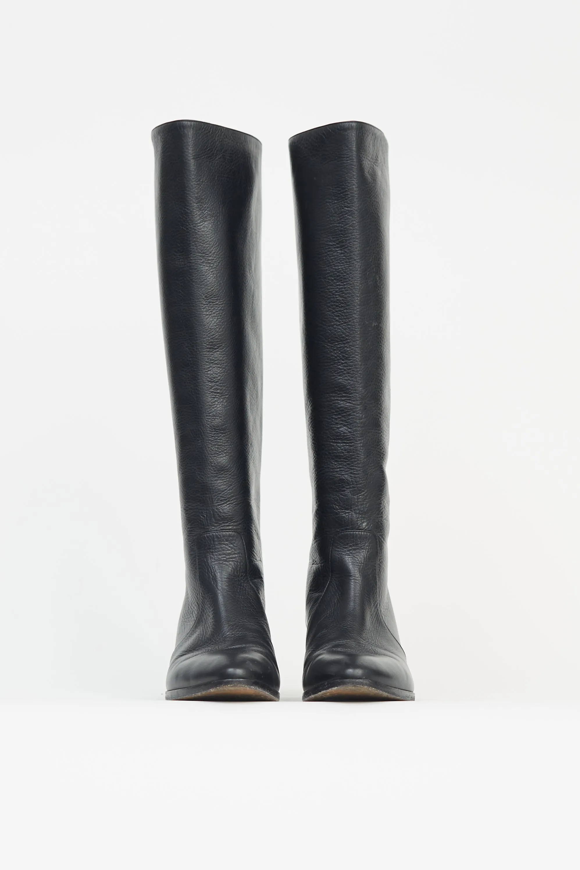 Black Leather Knee High Riding  Boot