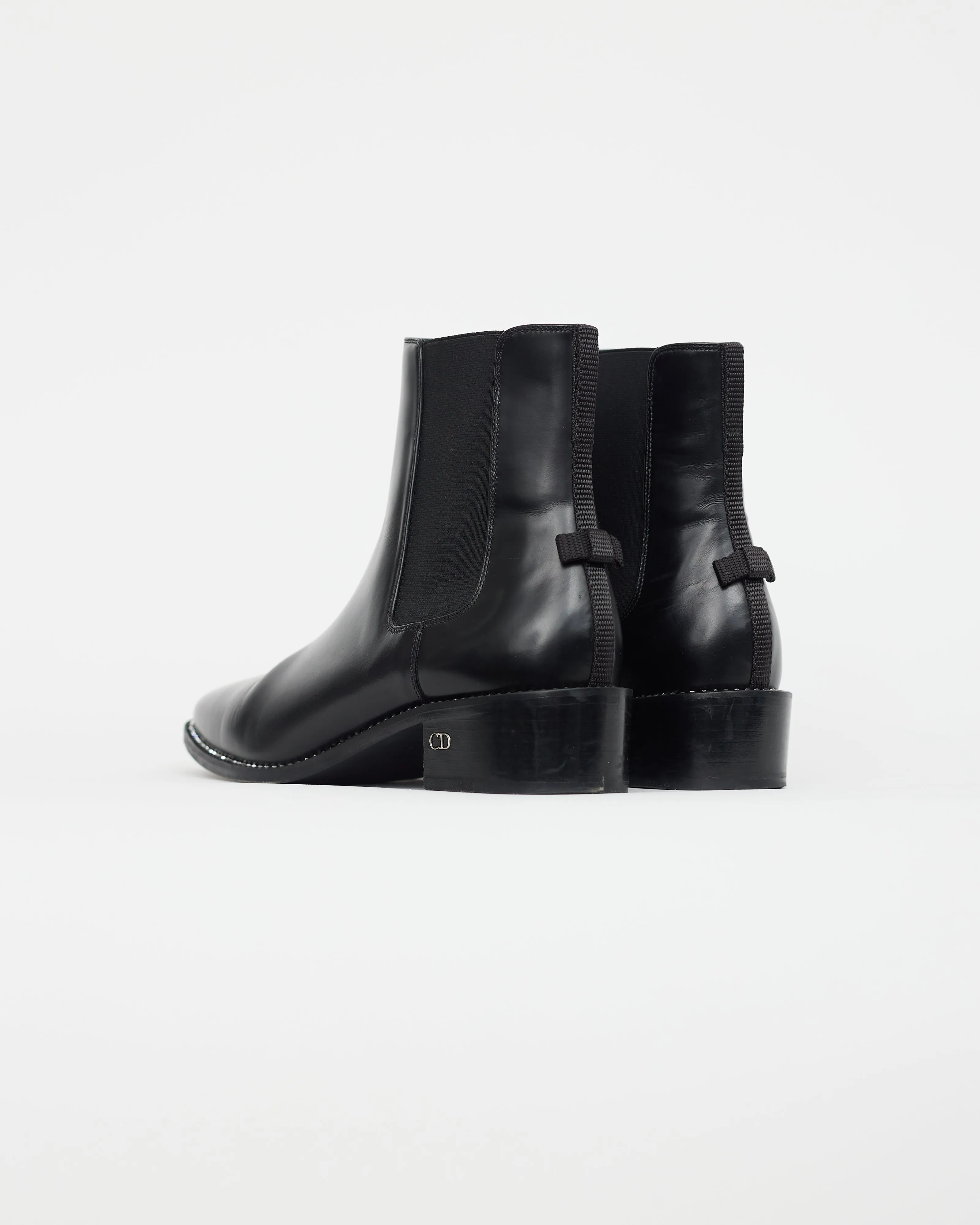 Black Leather Rhinestone Ankle Boot