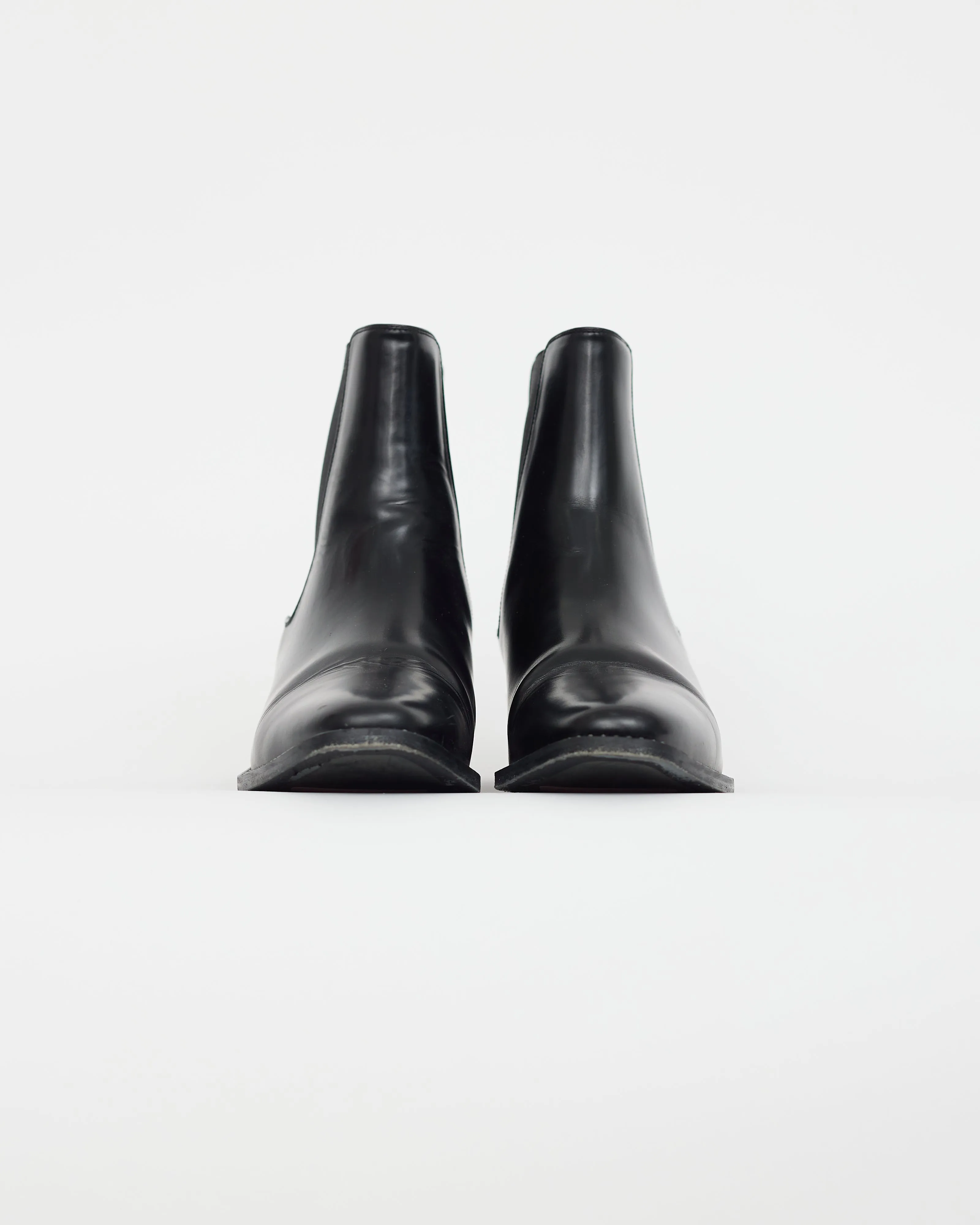 Black Leather Rhinestone Ankle Boot