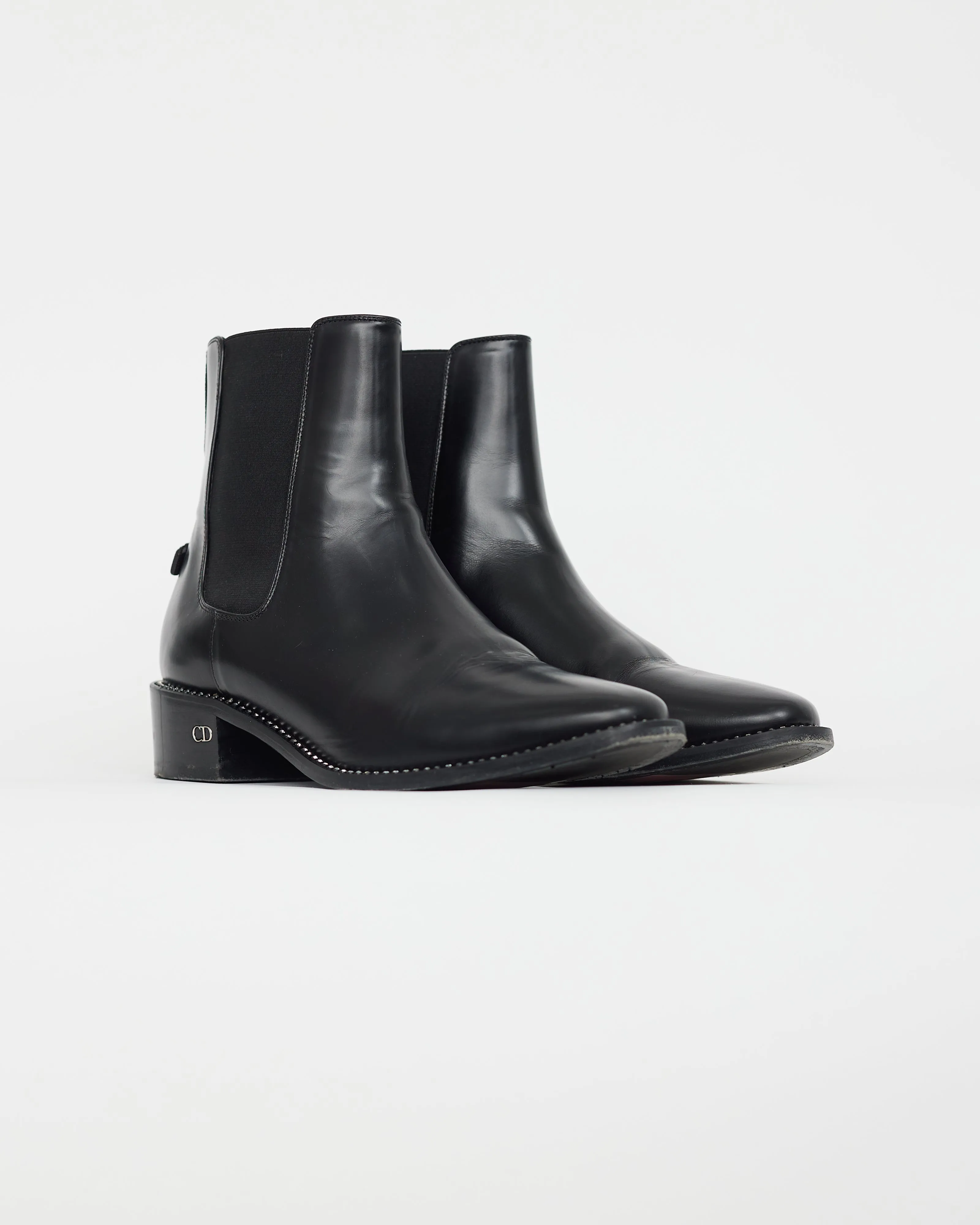 Black Leather Rhinestone Ankle Boot
