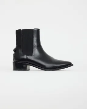 Black Leather Rhinestone Ankle Boot