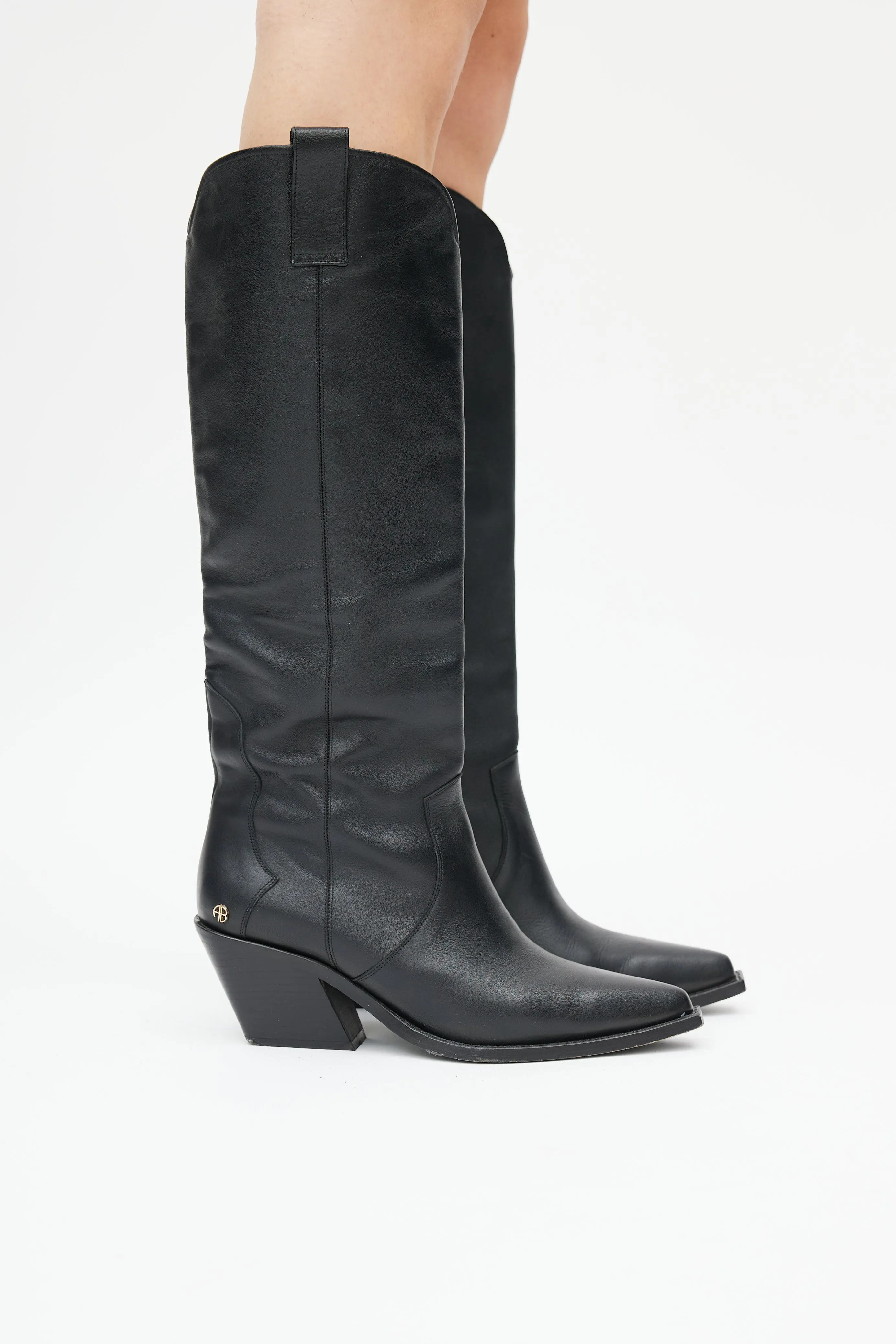 Black Leather Tania Knee High Boot