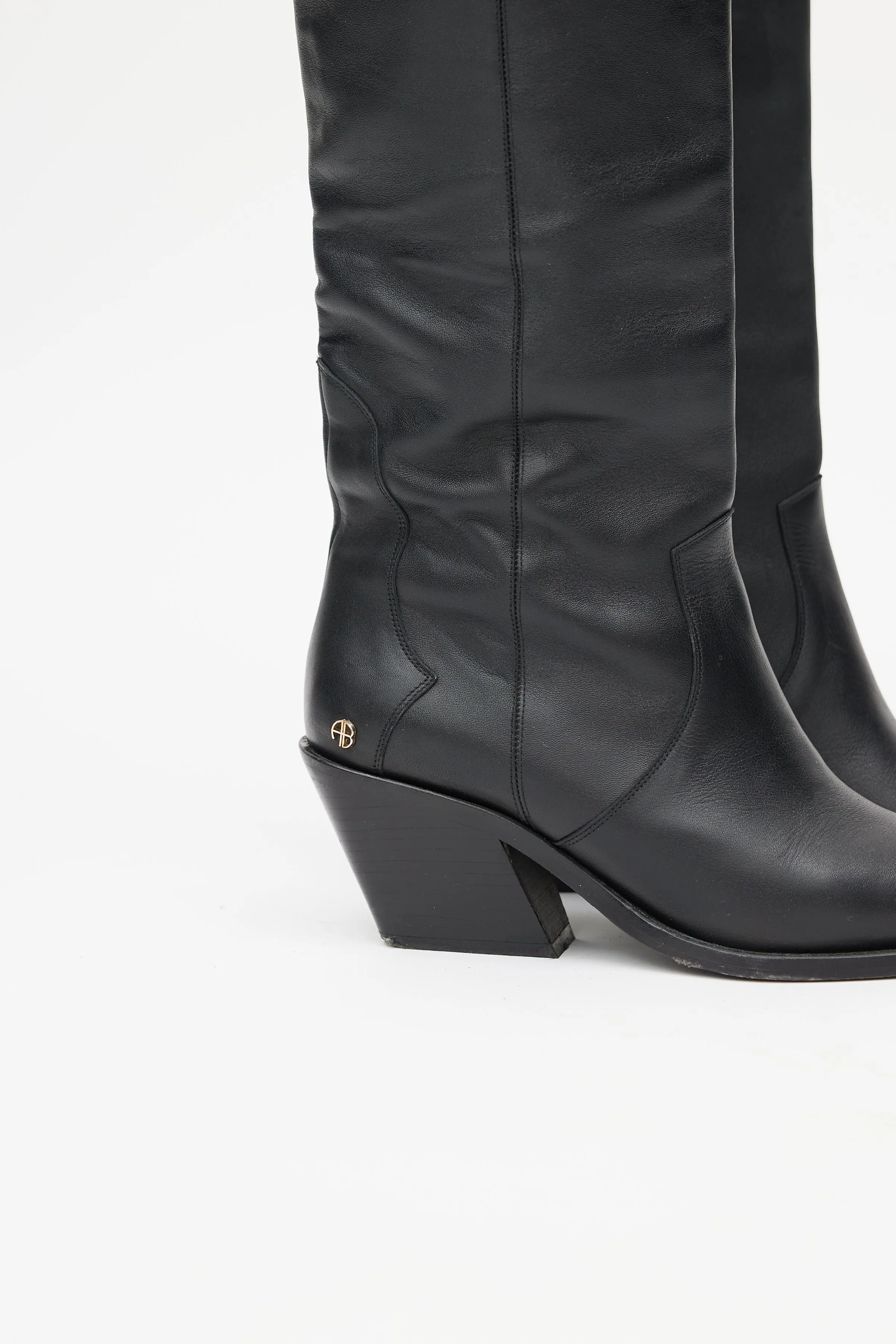 Black Leather Tania Knee High Boot
