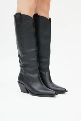 Black Leather Tania Knee High Boot