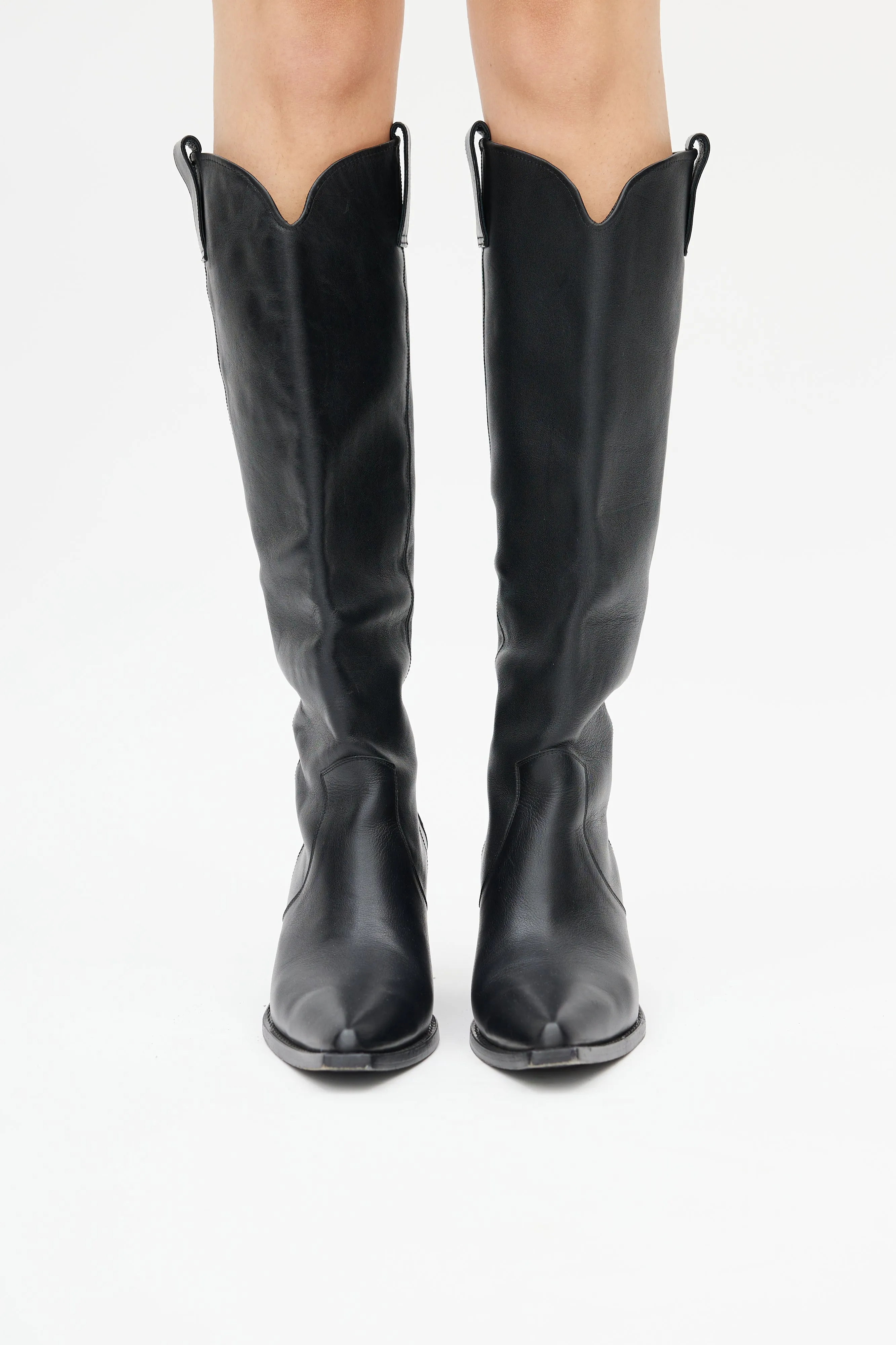 Black Leather Tania Knee High Boot