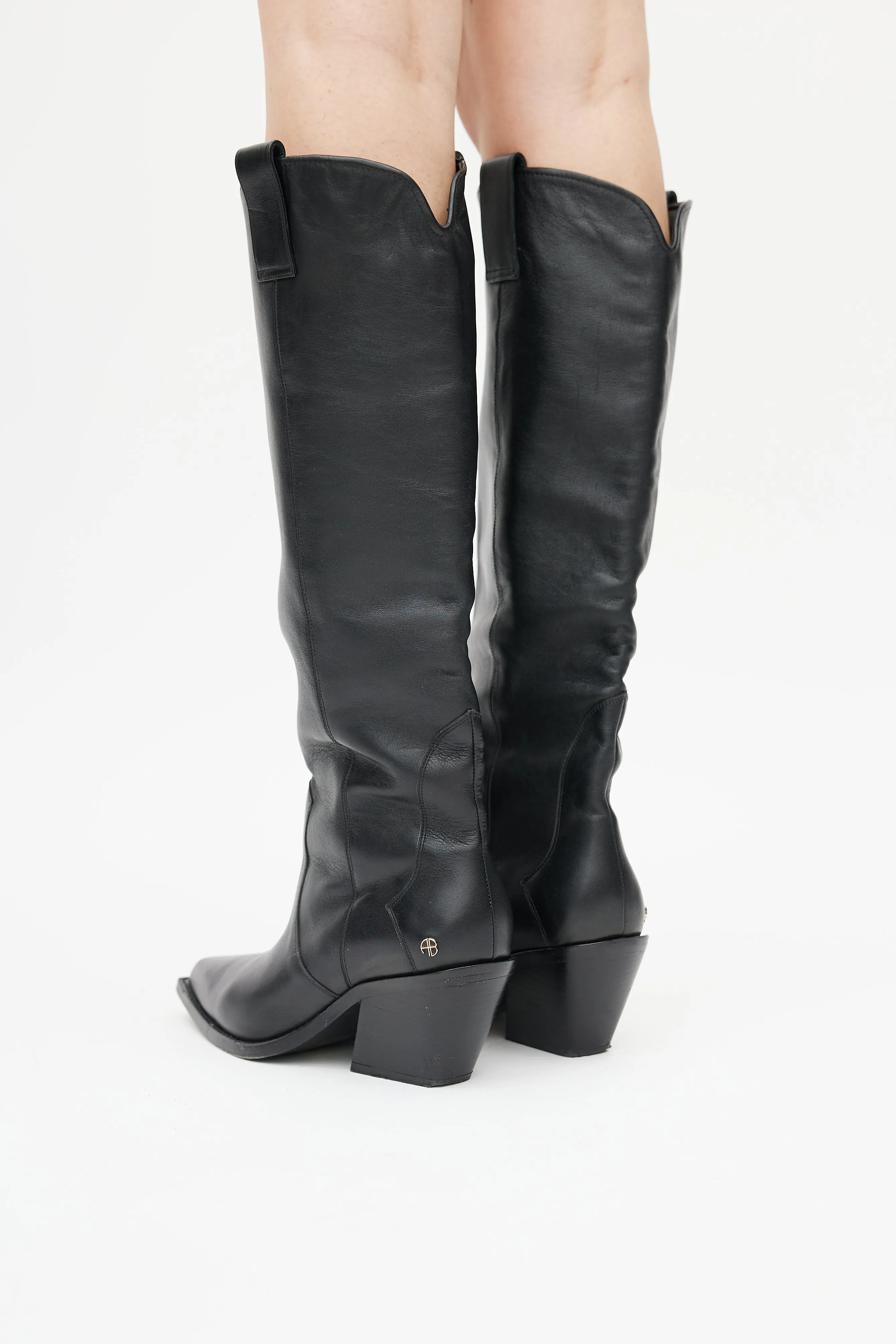 Black Leather Tania Knee High Boot