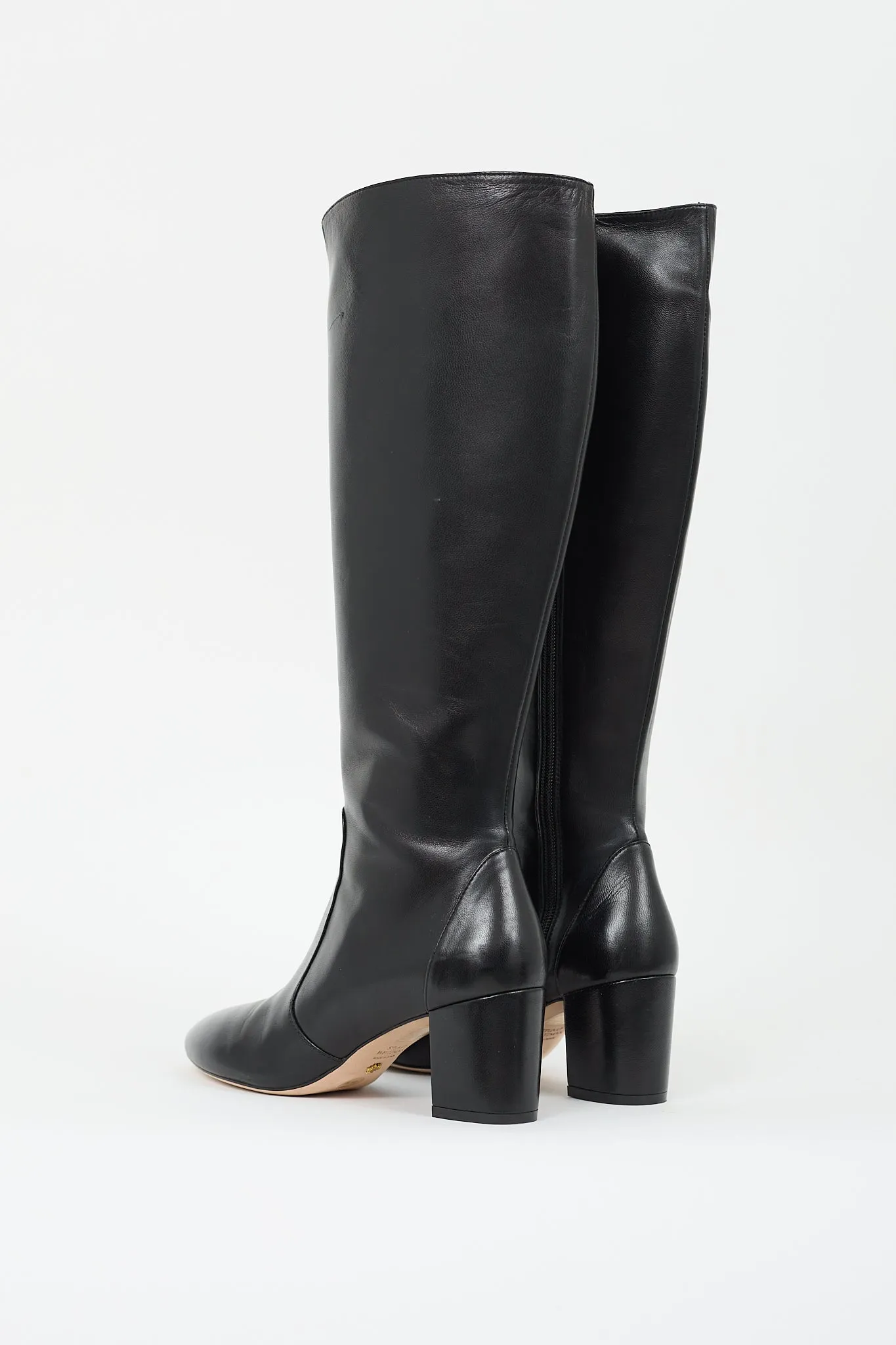 Black Leather Yuliana Zip Knee High Boot
