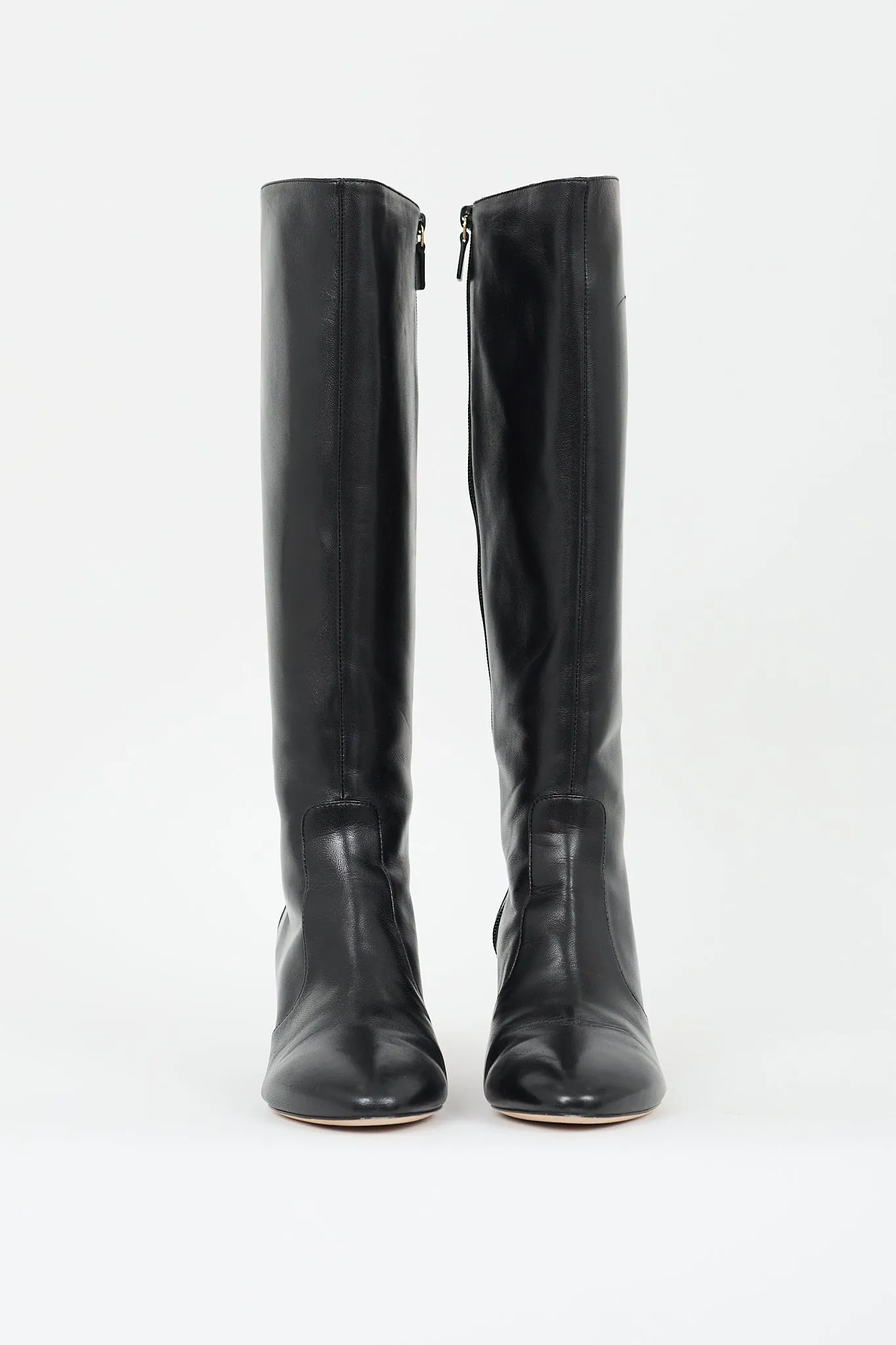 Black Leather Yuliana Zip Knee High Boot