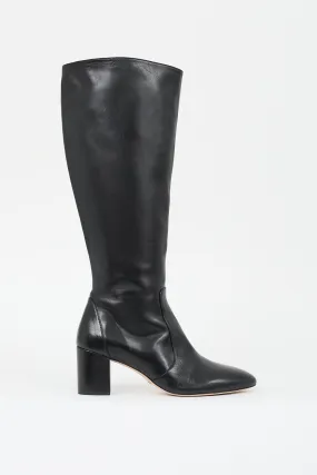 Black Leather Yuliana Zip Knee High Boot