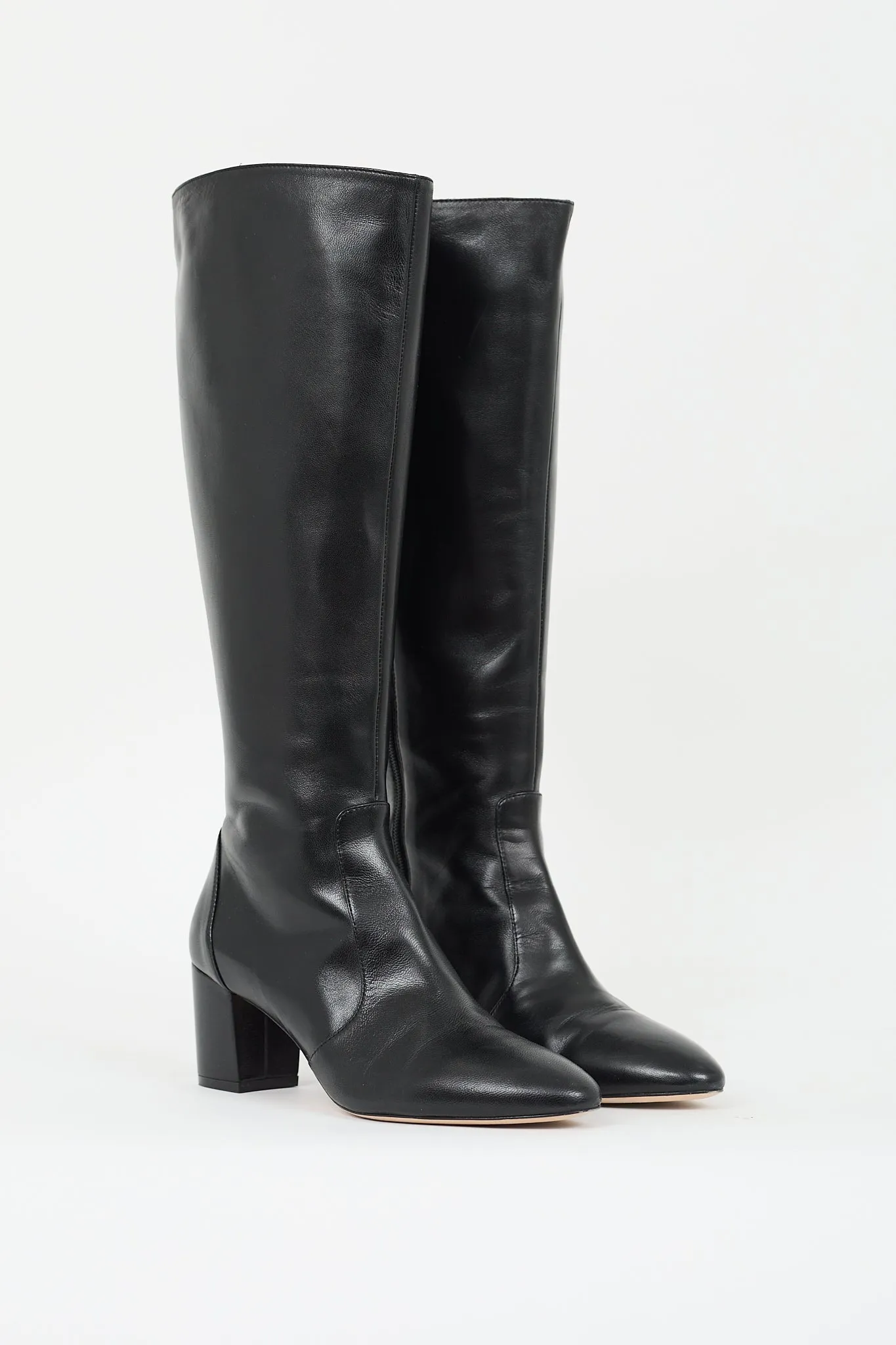 Black Leather Yuliana Zip Knee High Boot