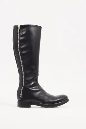 Black Leather Zip Knee High Boot