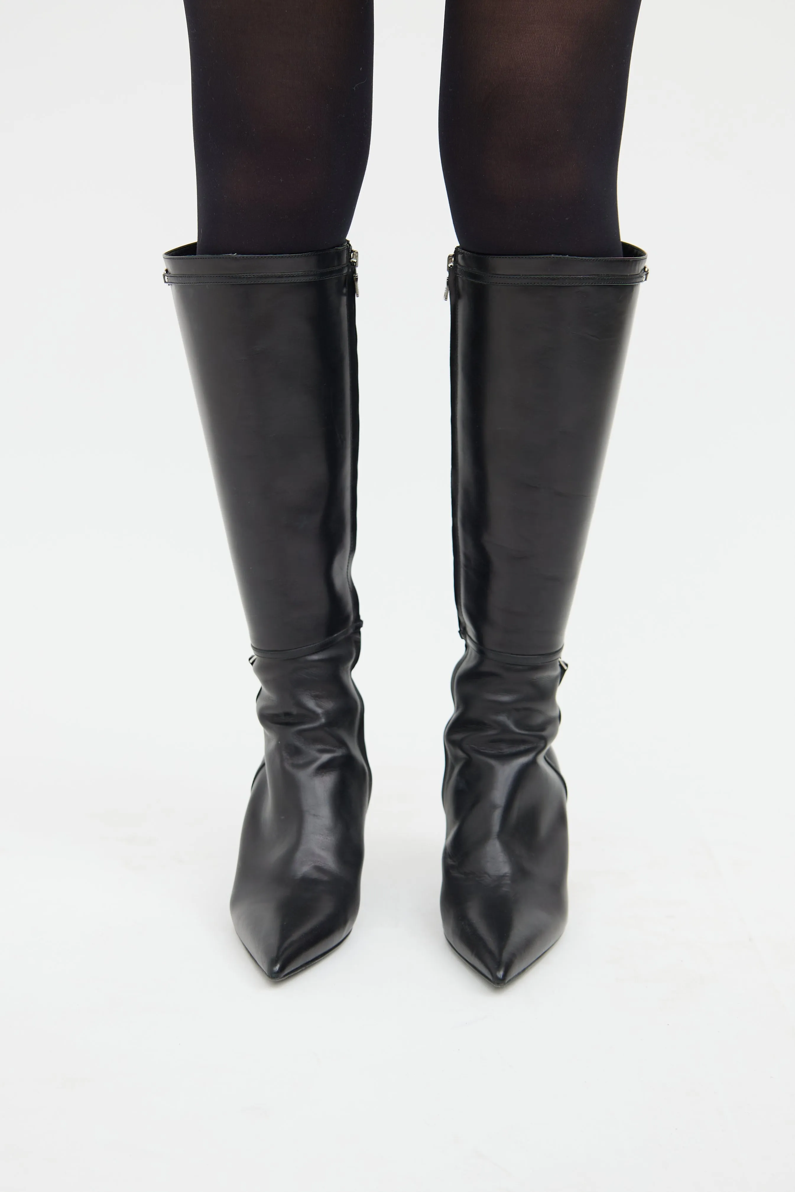Black Pointy Knee High Boot