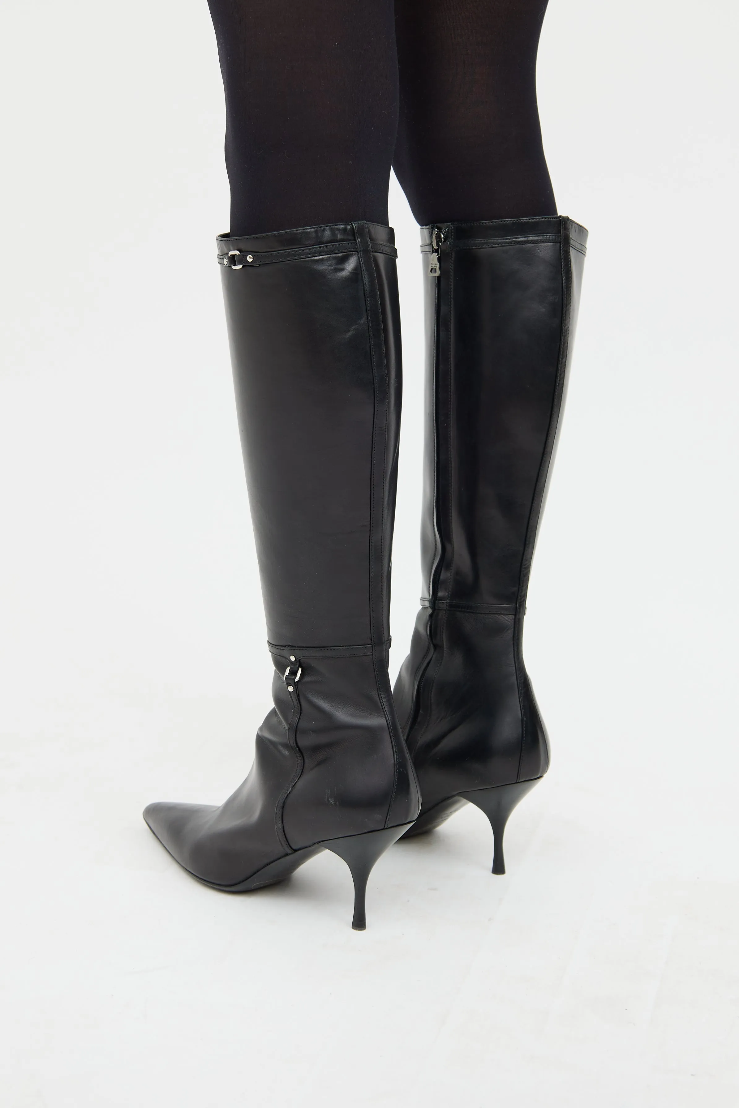 Black Pointy Knee High Boot