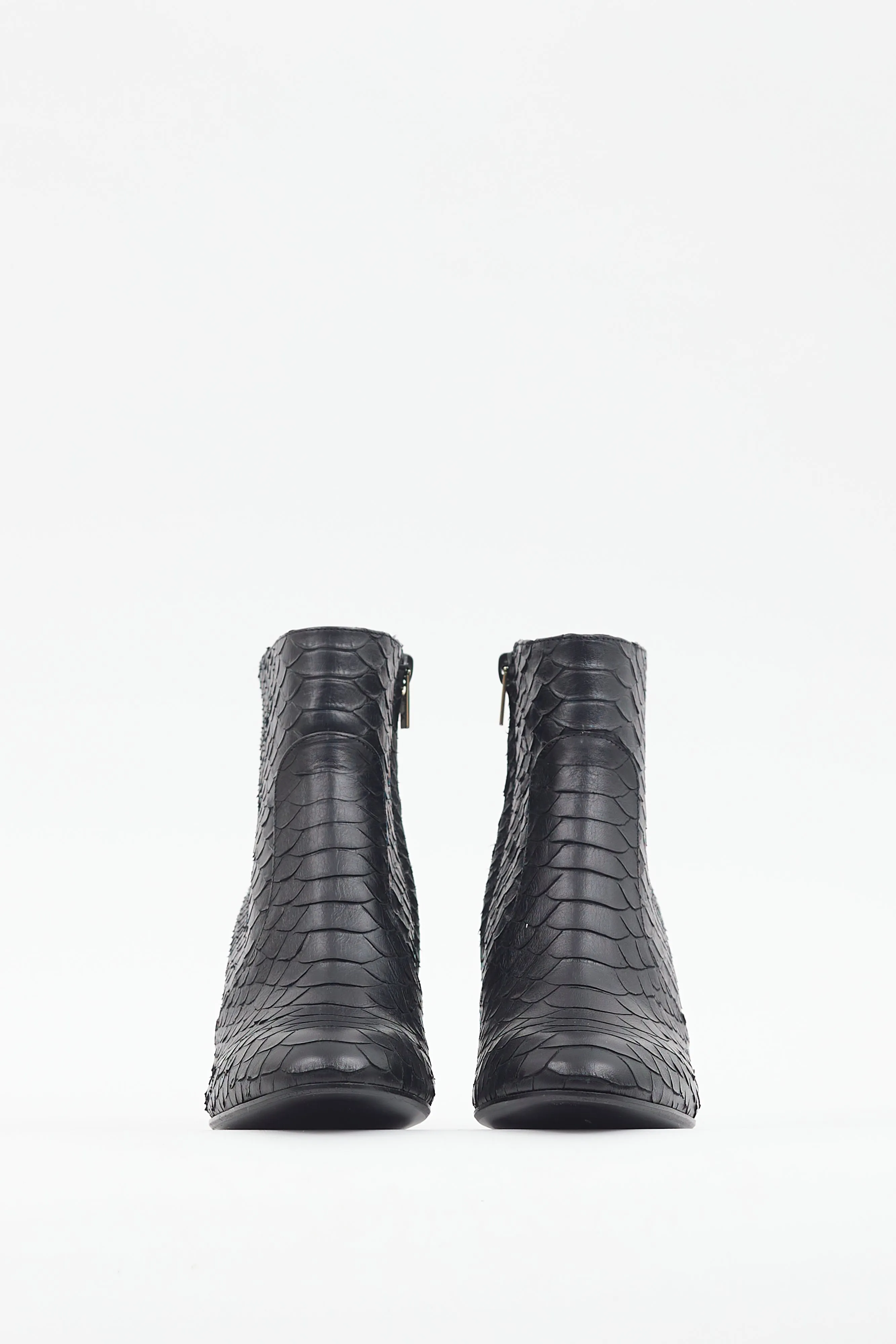 Black Textured Leather Wedge Heel Boot