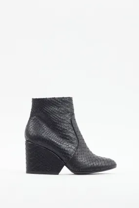 Black Textured Leather Wedge Heel Boot