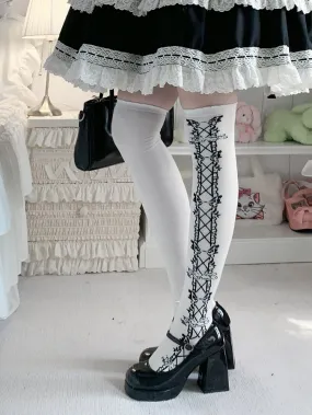 Bowknots Old School Lolita Over Knee Stockings Bowknots Old School Lolita Over Knee Stockings