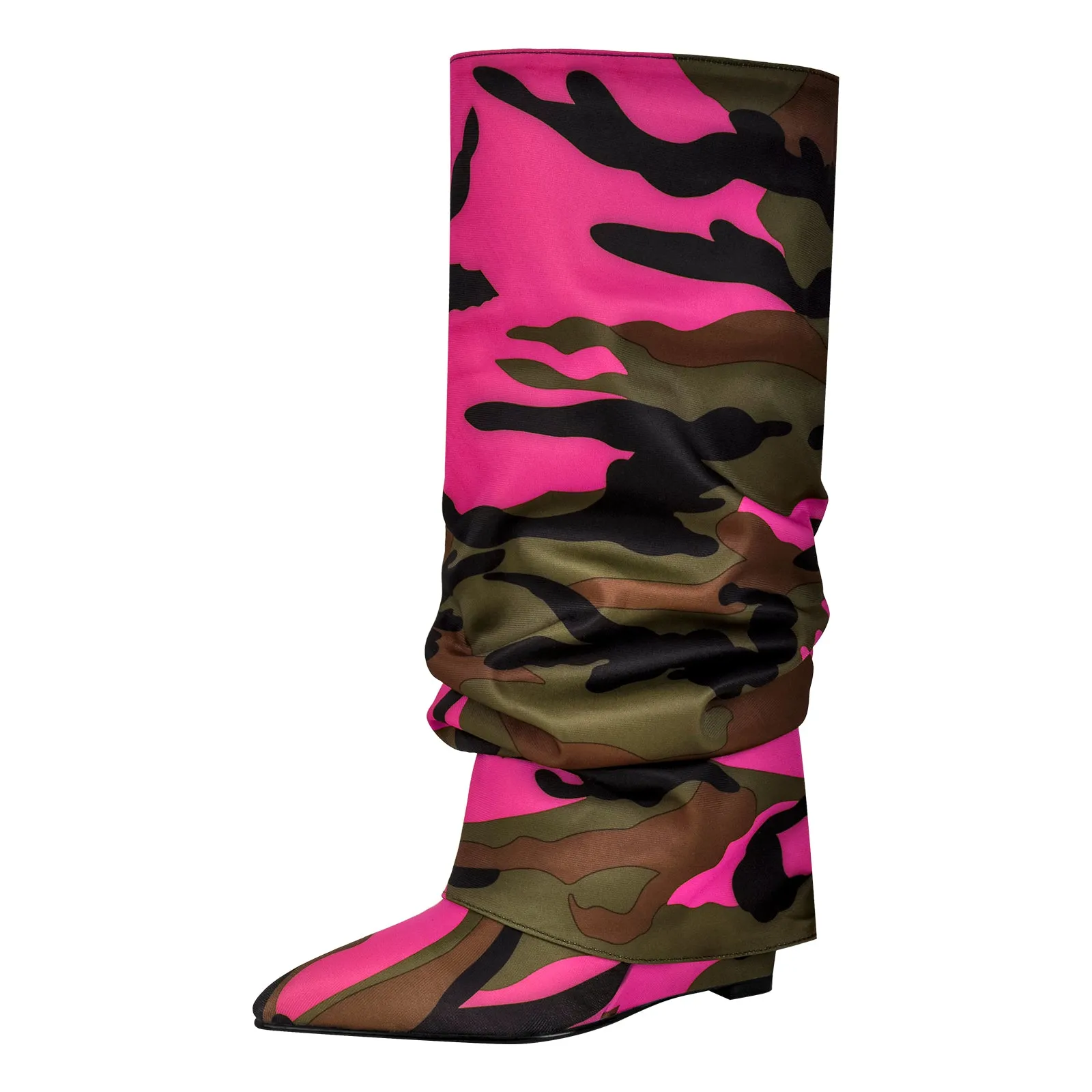 Camouflage Fold Over Wedge Heel Boots