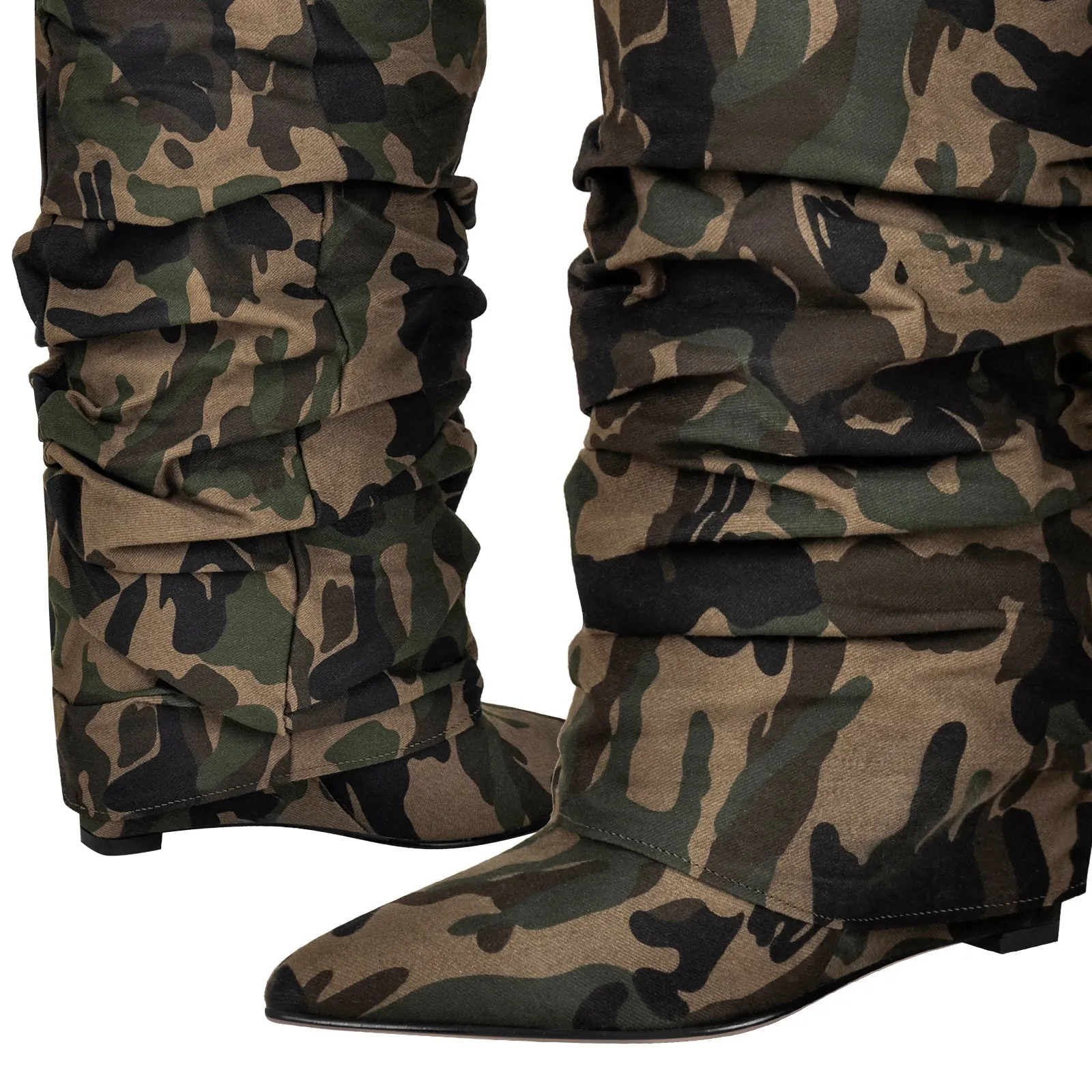 Camouflage Fold Over Wedge Heel Boots