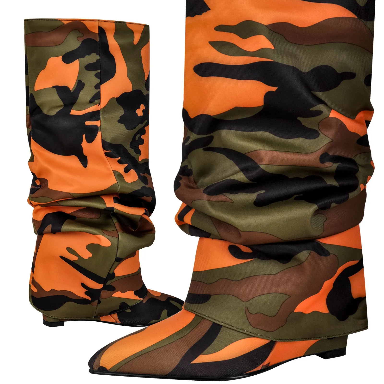 Camouflage Fold Over Wedge Heel Boots