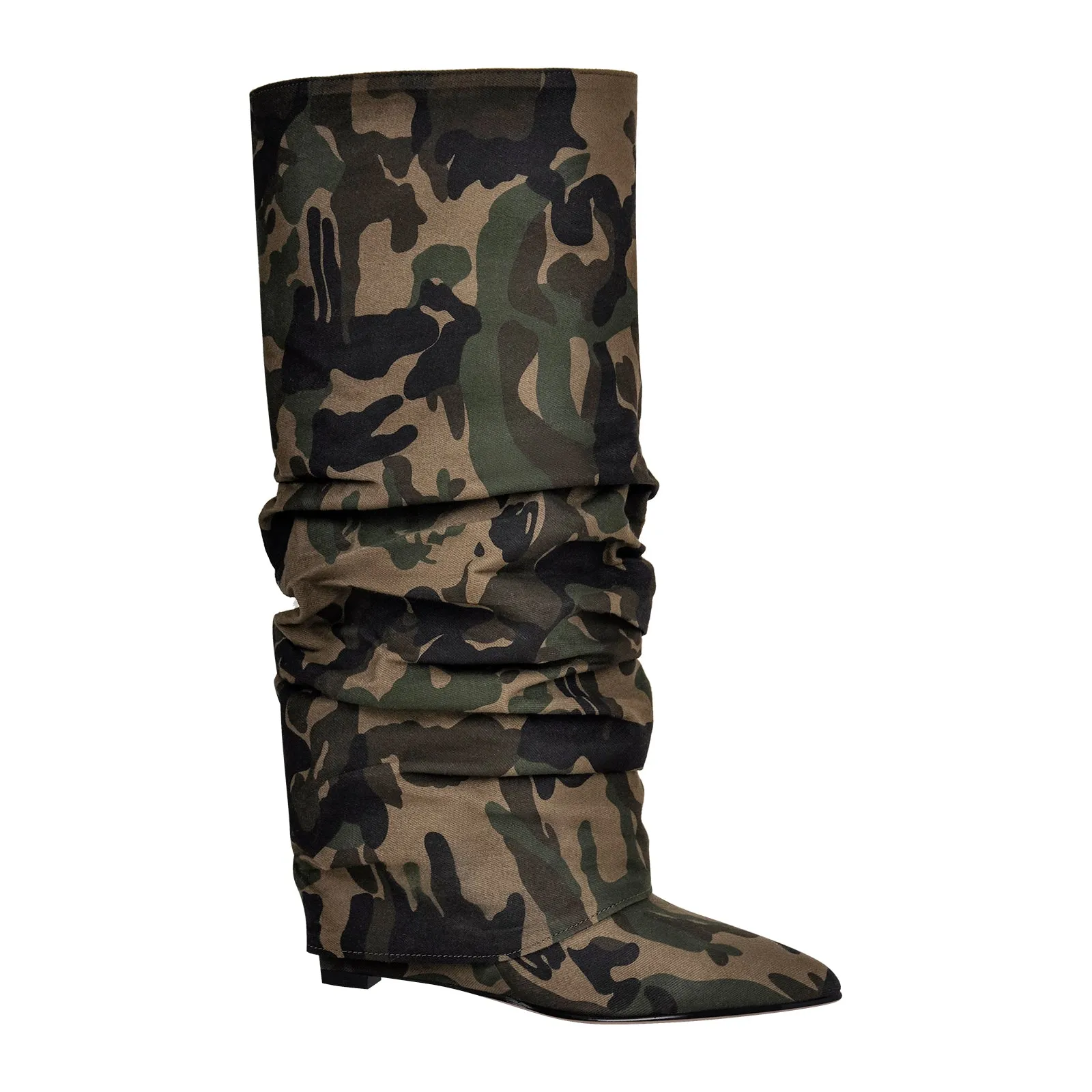 Camouflage Fold Over Wedge Heel Boots
