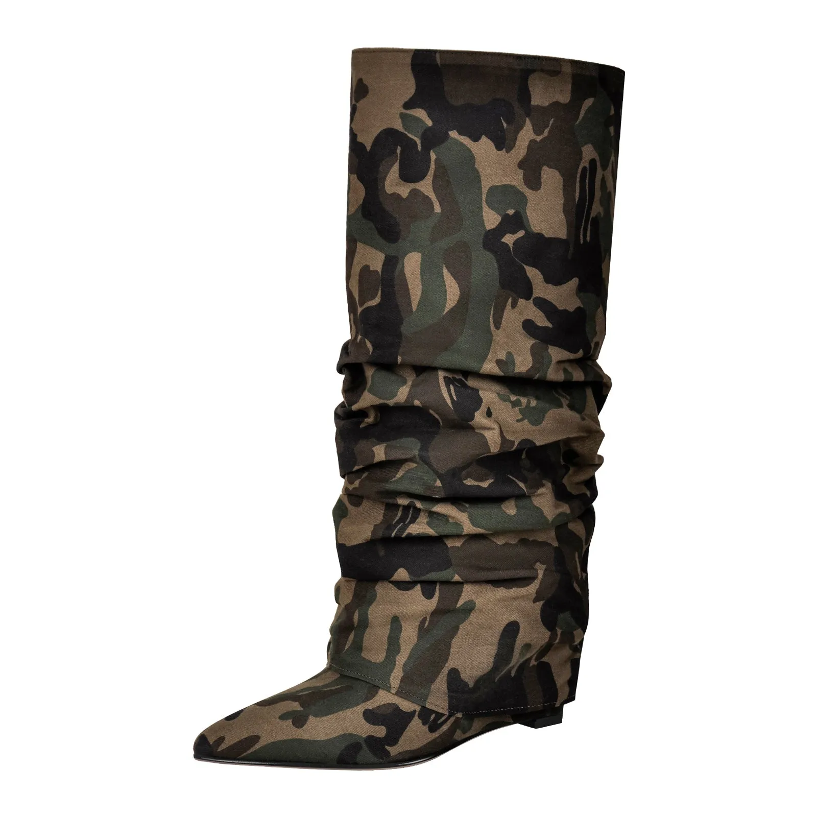 Camouflage Fold Over Wedge Heel Boots