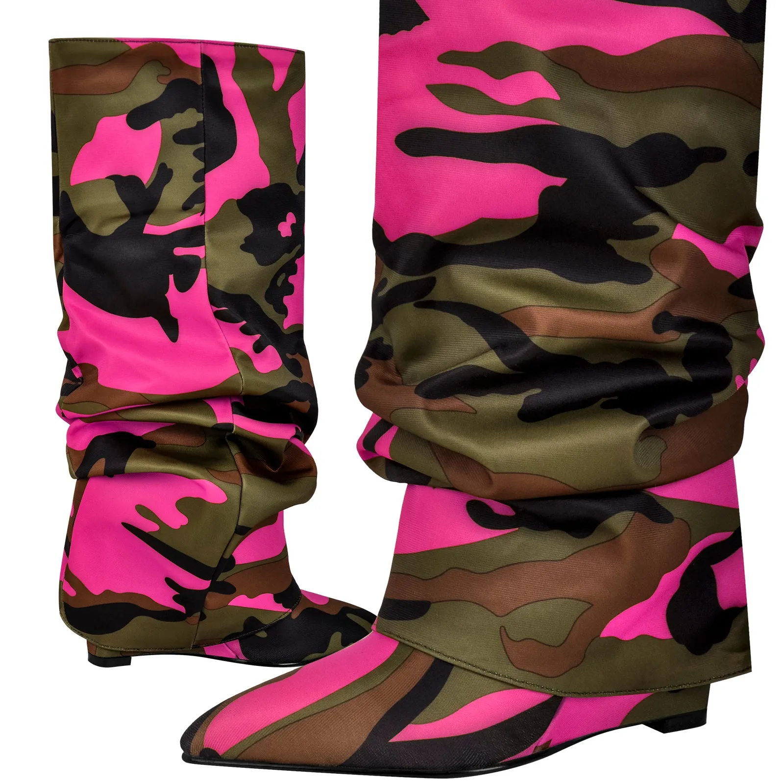 Camouflage Fold Over Wedge Heel Boots