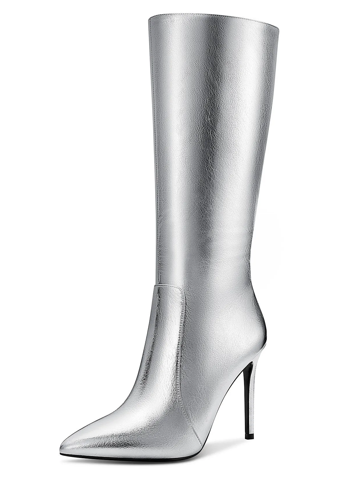 CASTAMERE Womens Knee High Boots High Heels Elegant Pointy Toe Stilettos Boot with Zipper 10CM Heel