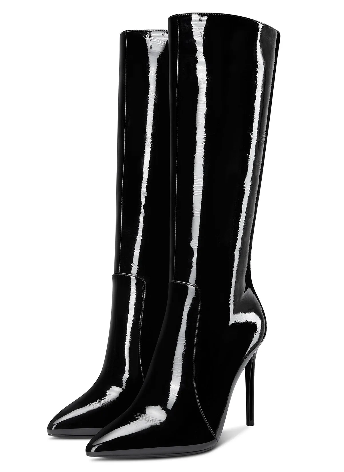 CASTAMERE Womens Knee High Boots High Heels Elegant Pointy Toe Stilettos Boot with Zipper 10CM Heel