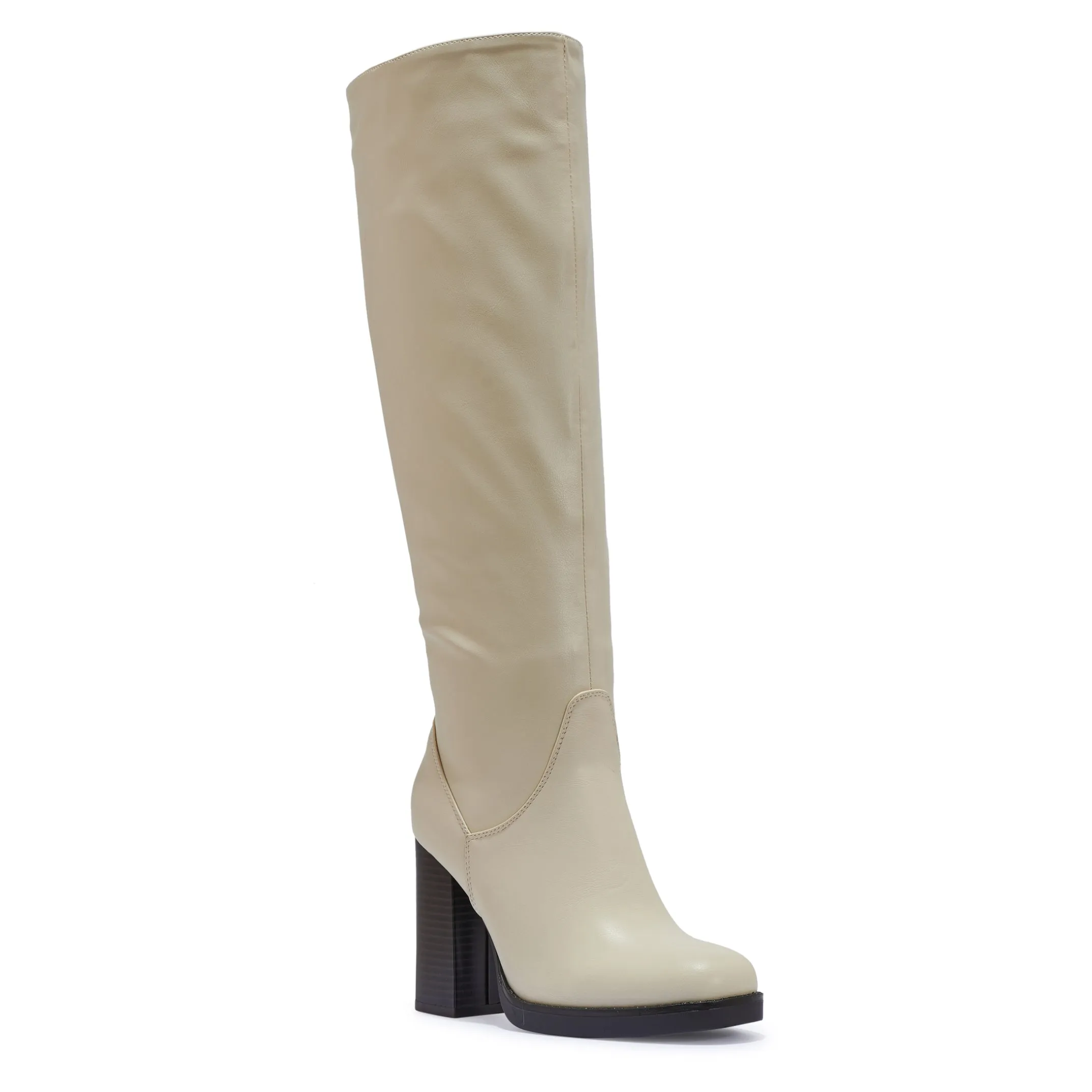 CHAMBORD3 BLOCK HEEL FAUX LEATHER KNEE HIGH BOOTS
