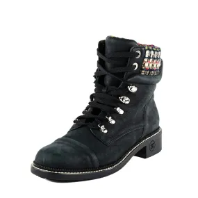 Chanel Black Tweed Lace-Up Combat Boots Size US 11 | EU 41