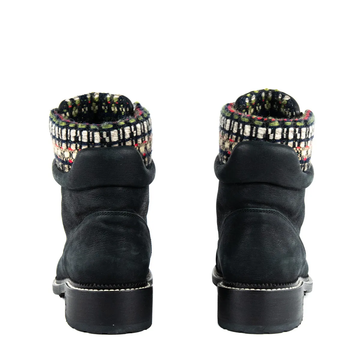 Chanel Black Tweed Lace-Up Combat Boots Size US 11 | EU 41