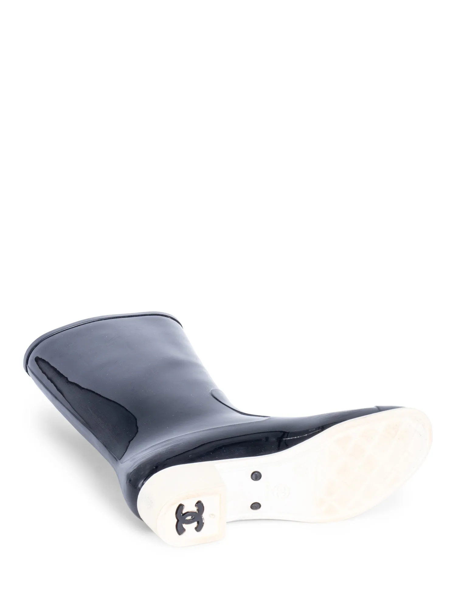 CHANEL CC Logo Camellia Flower Rain Boots Black Ivory
