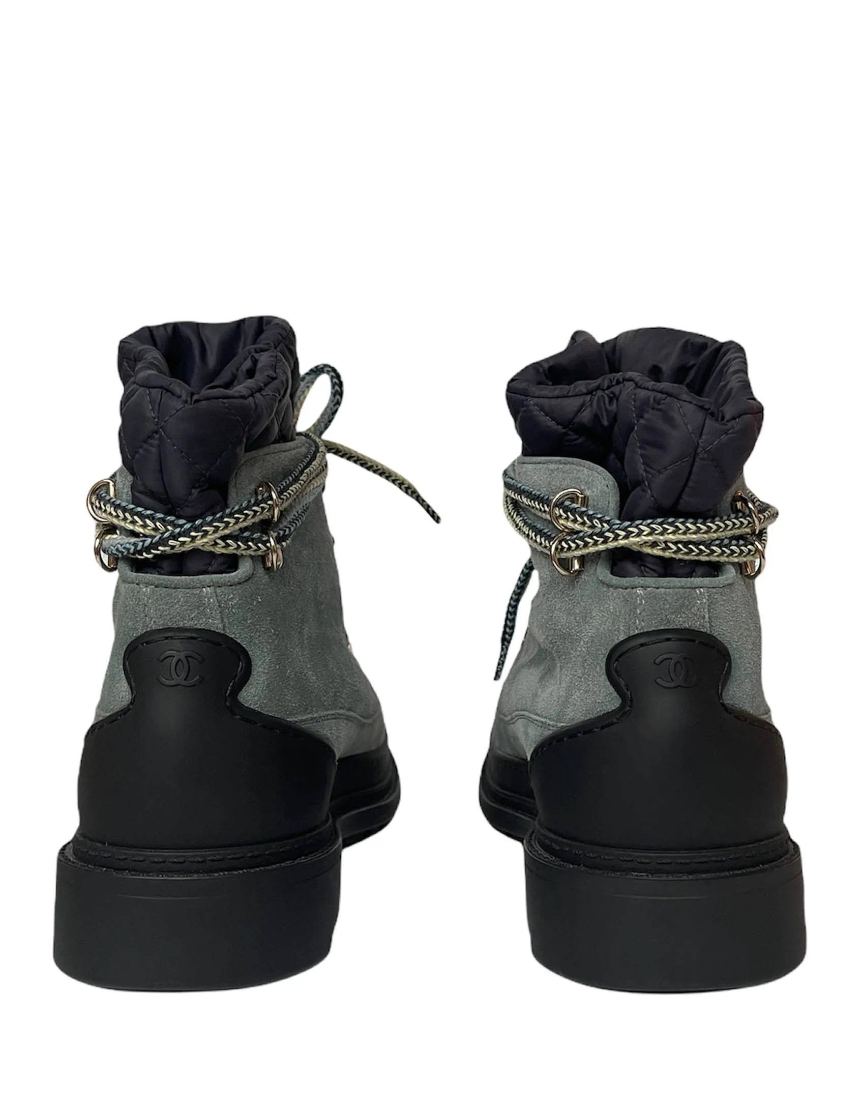 Chanel NEW Slate Blue Suede Logo Lace Up Boots sz 40