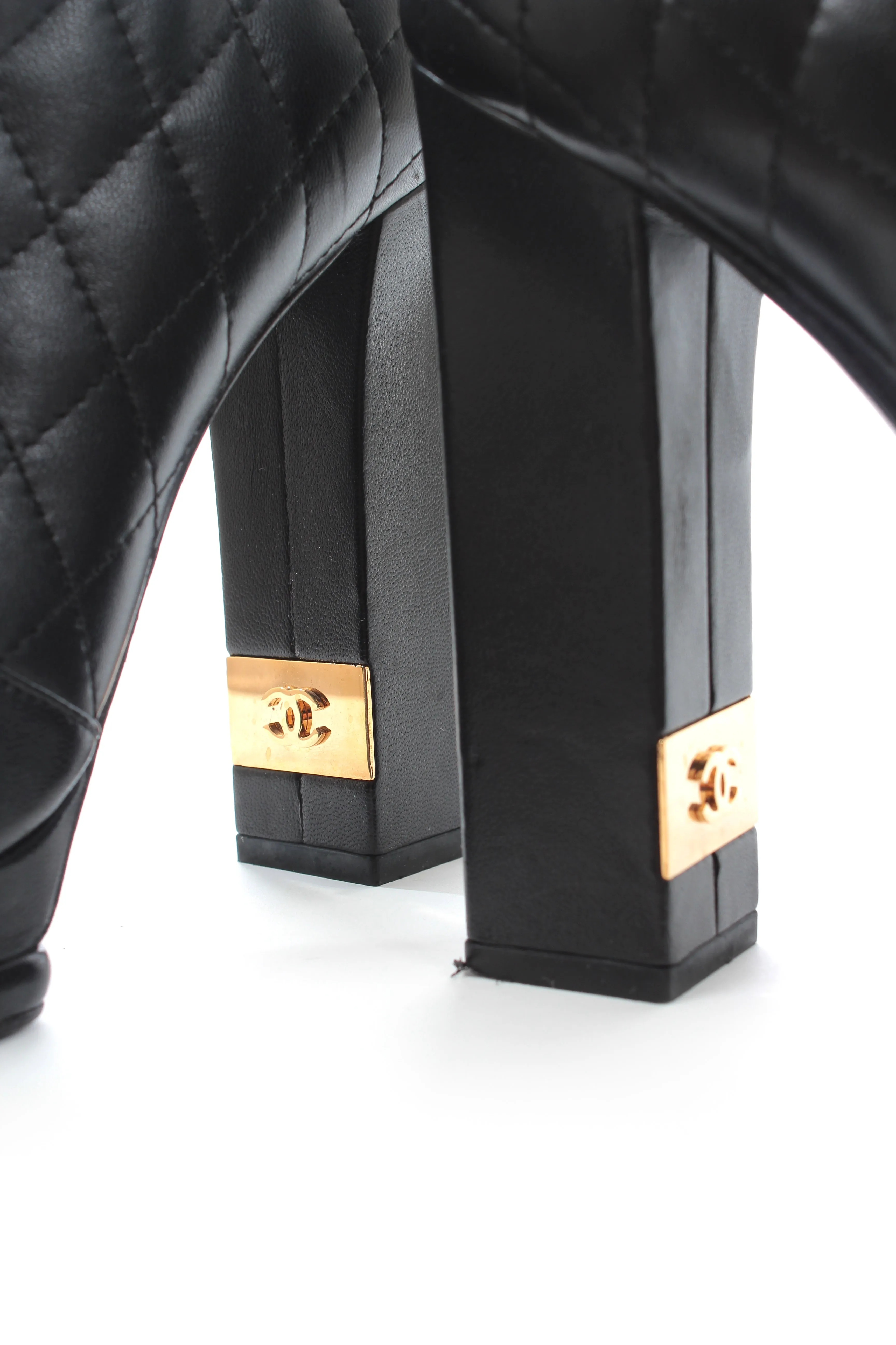 Chanel Quilted Leather Lace-Up Platform Ankle Boots