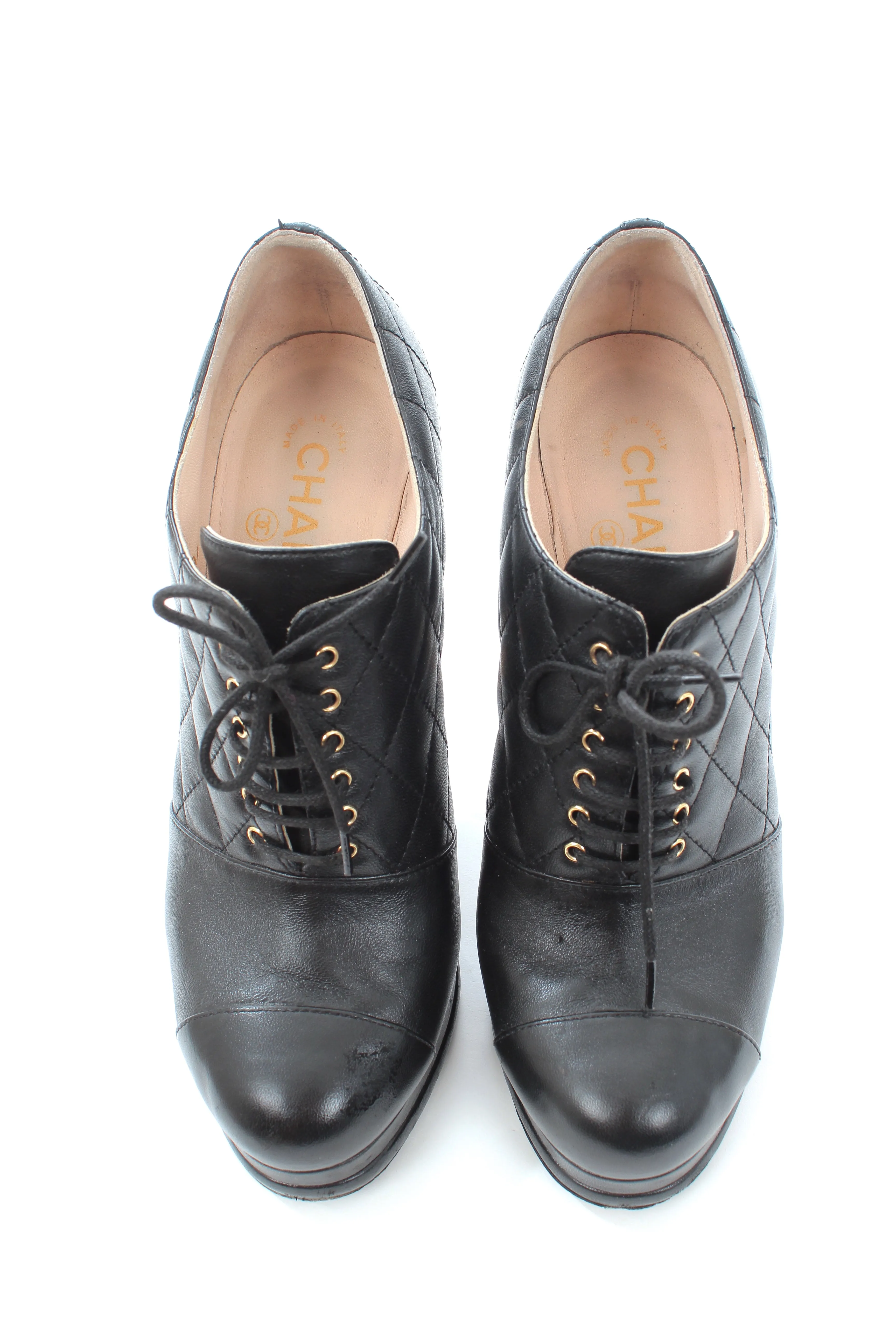 Chanel Quilted Leather Lace-Up Platform Ankle Boots