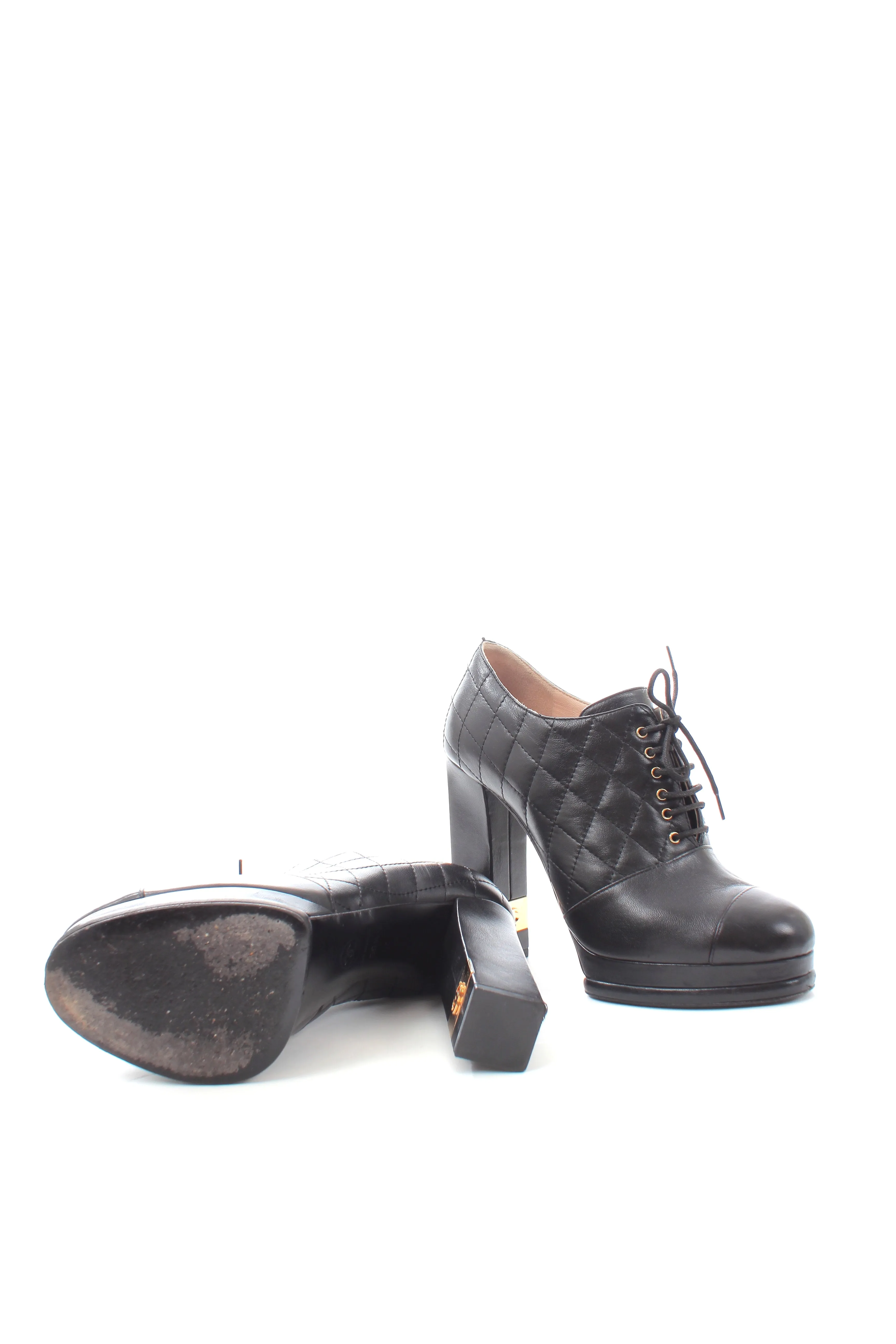 Chanel Quilted Leather Lace-Up Platform Ankle Boots