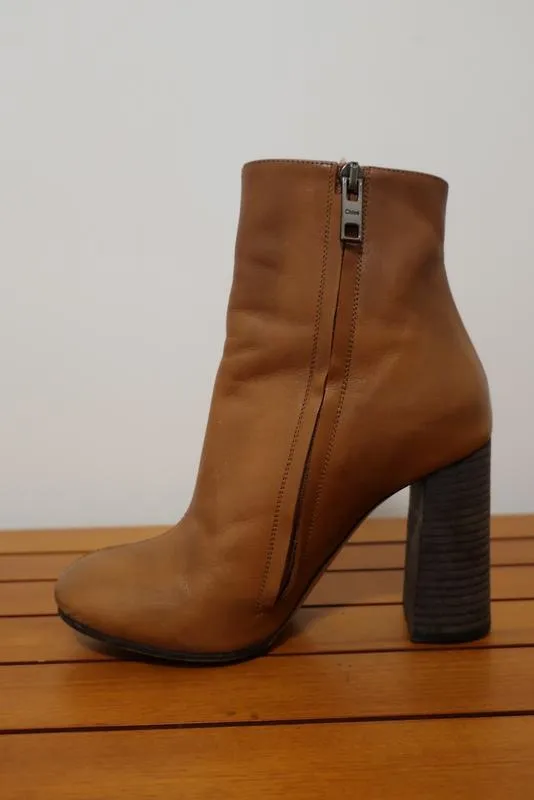 Chloe Ankle Boots Tan Leather Size 36.5 High Heel