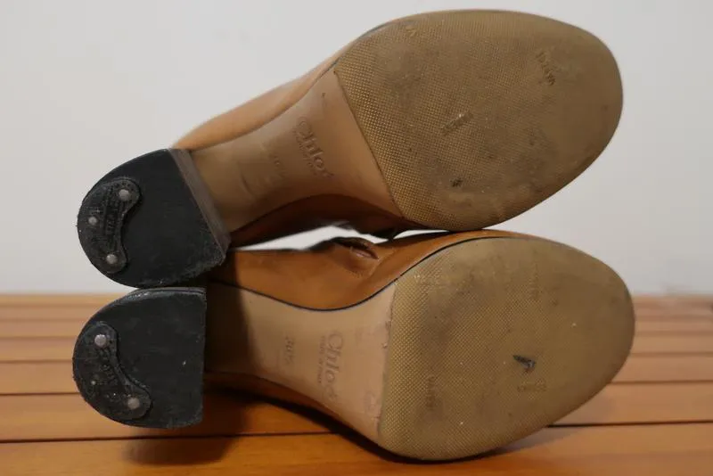 Chloe Ankle Boots Tan Leather Size 36.5 High Heel