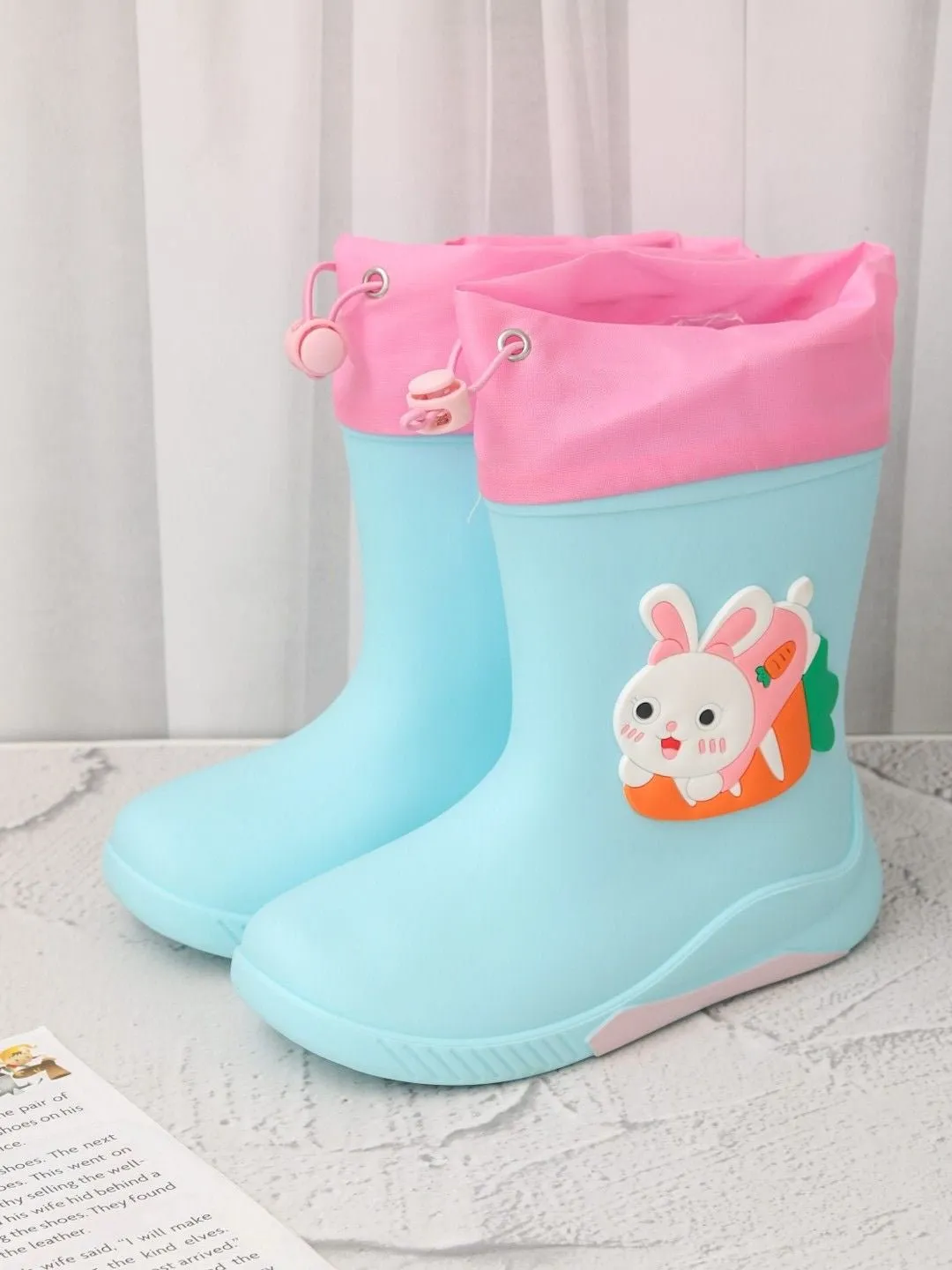 Cute Bunny Themed Blue Rain Boots For Girls