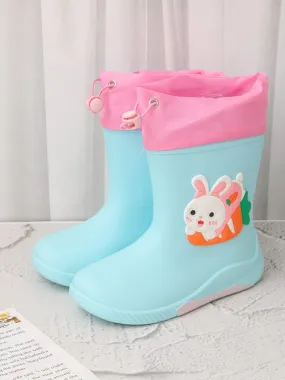 Cute Bunny Themed Blue Rain Boots For Girls