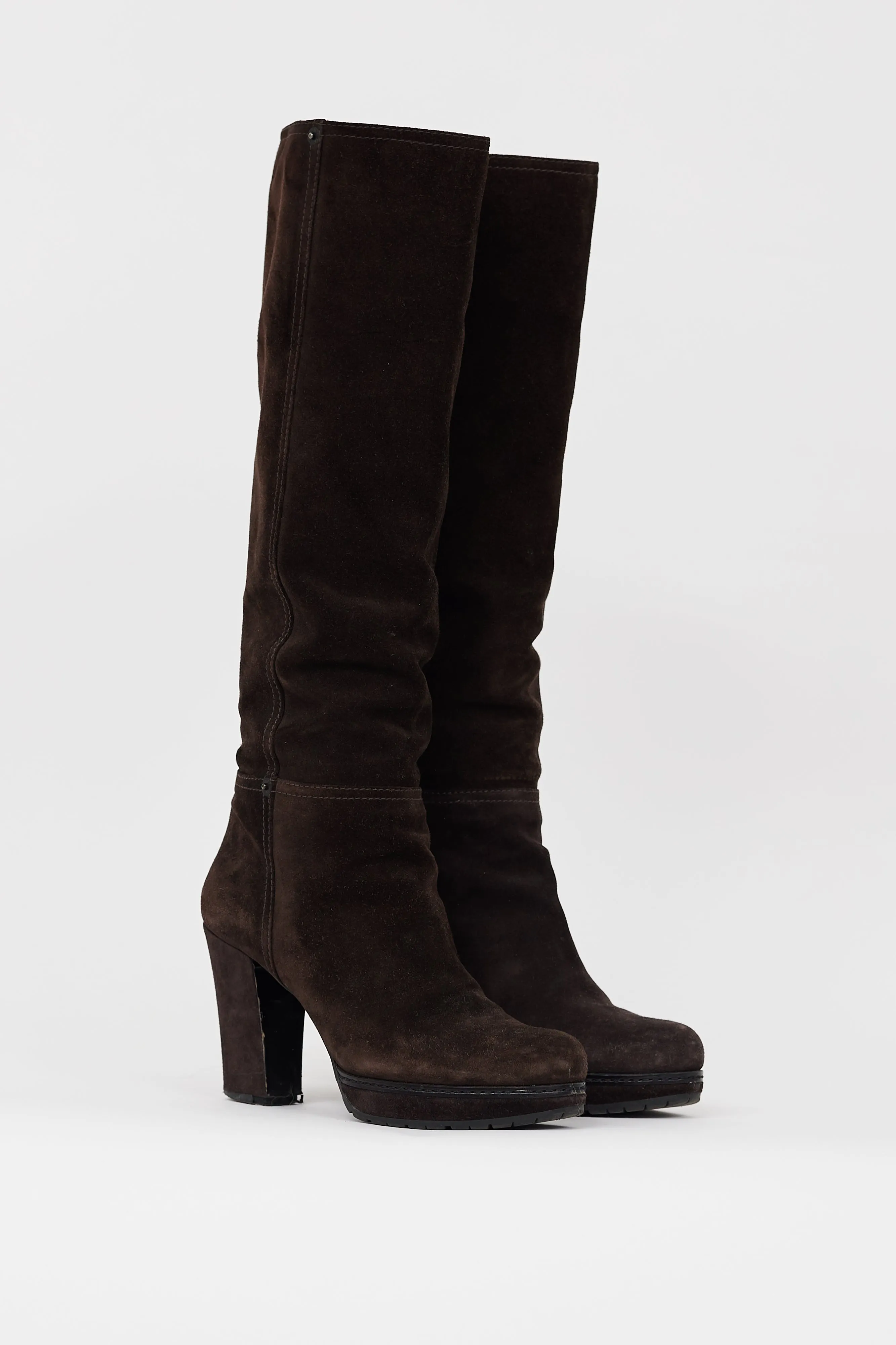 Dark Brown Suede Knee High Boot
