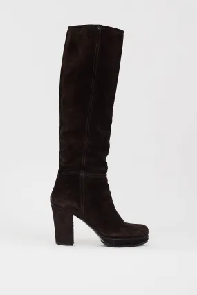 Dark Brown Suede Knee High Boot