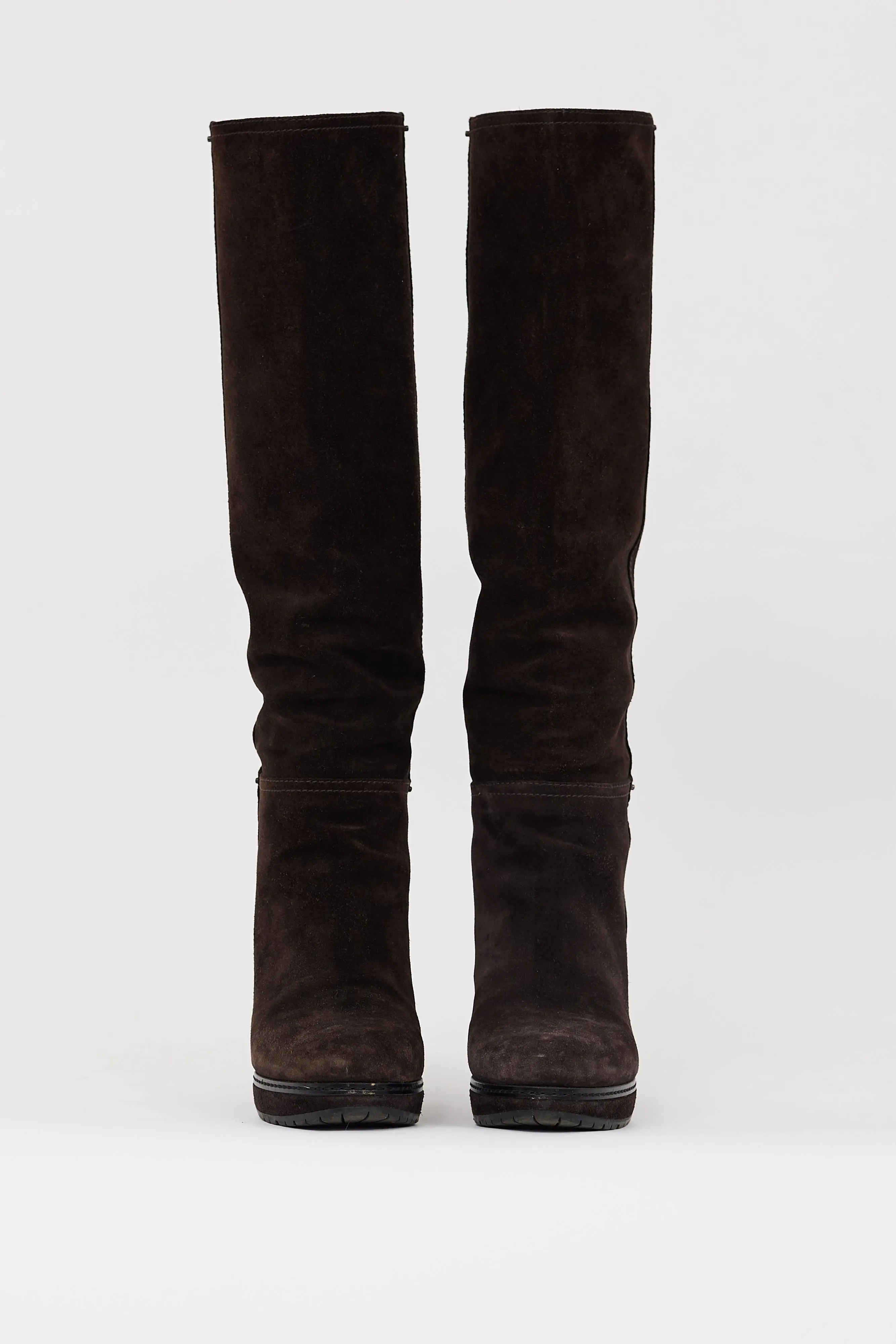Dark Brown Suede Knee High Boot