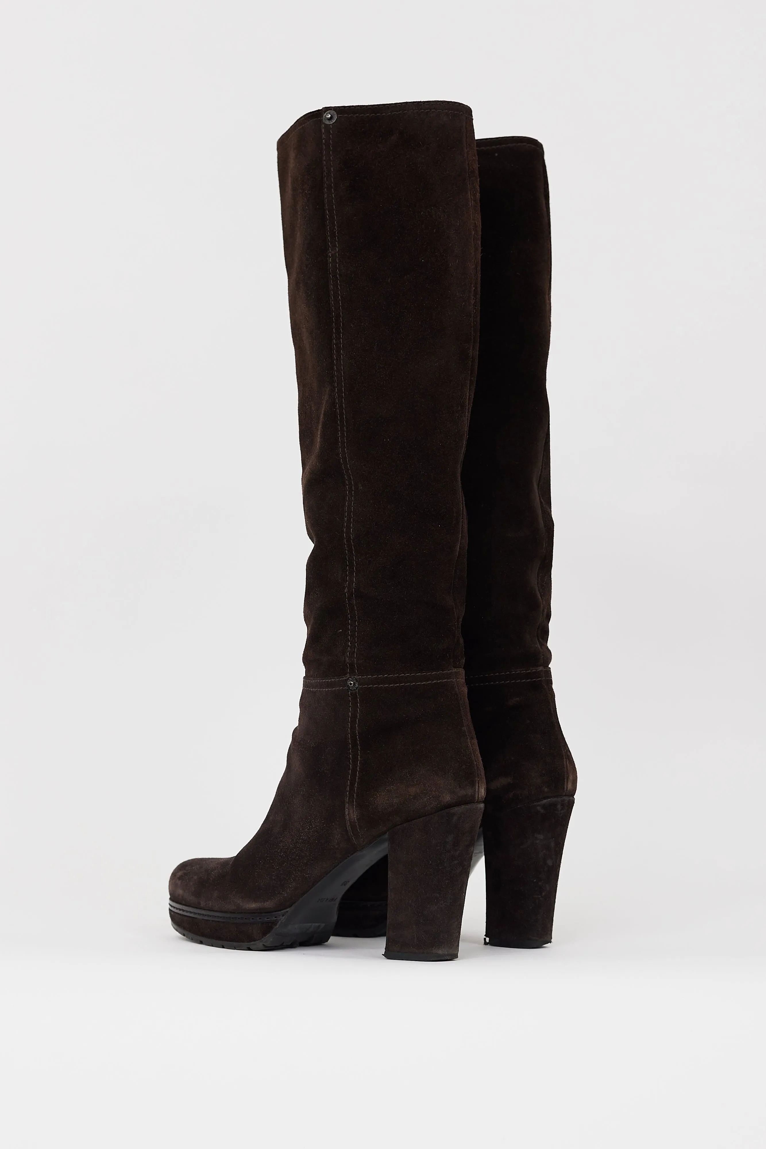 Dark Brown Suede Knee High Boot